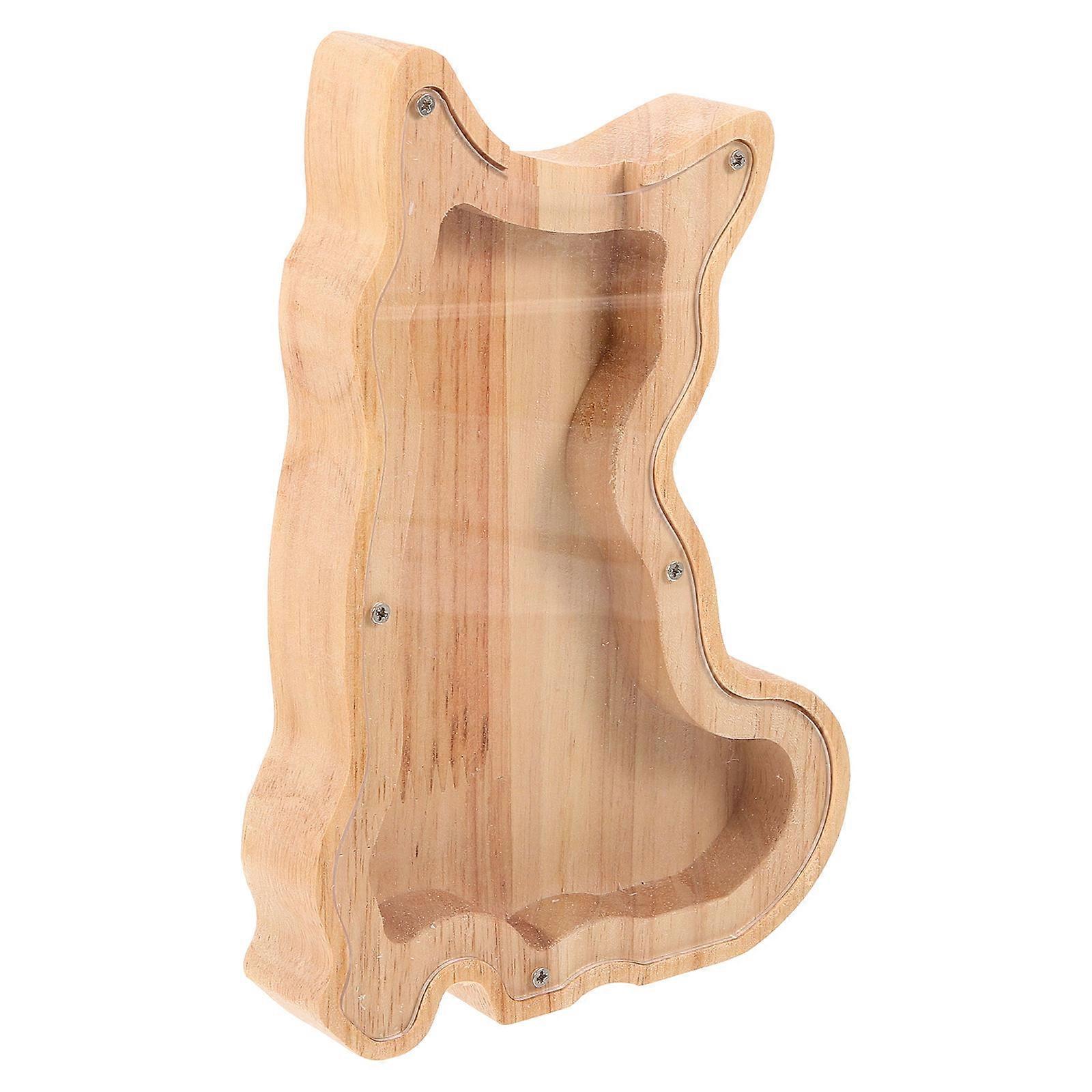 Wooden Animal Money Box Piggy Bank Coin Storage Home Decor Large Capacity Design Beige 20.00X13.00X3.00CM 1Pcs