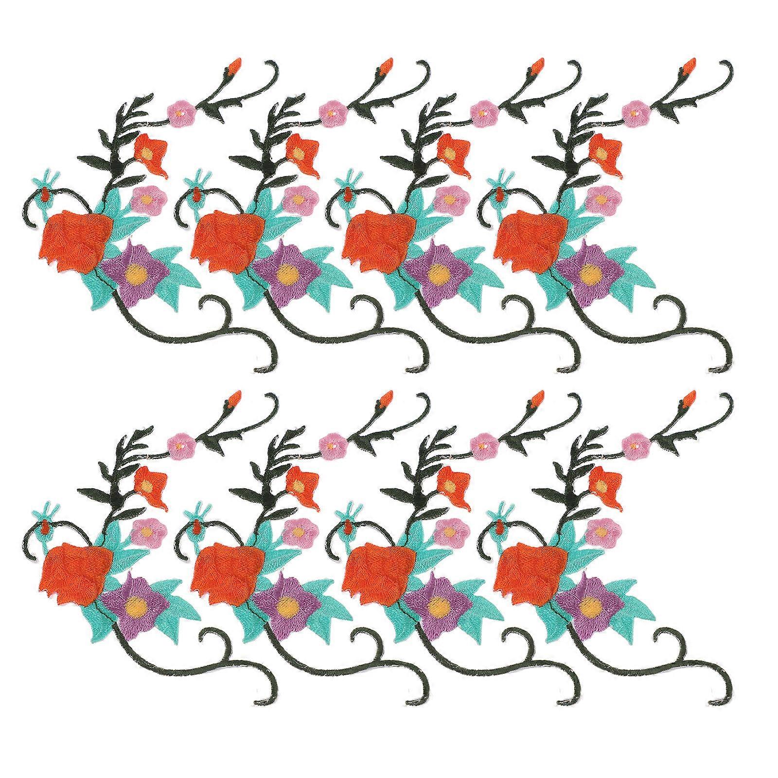 Embroidery Patch Flowers Craft Ornament Diy Rectangular Fabric Decoration 8Pcs