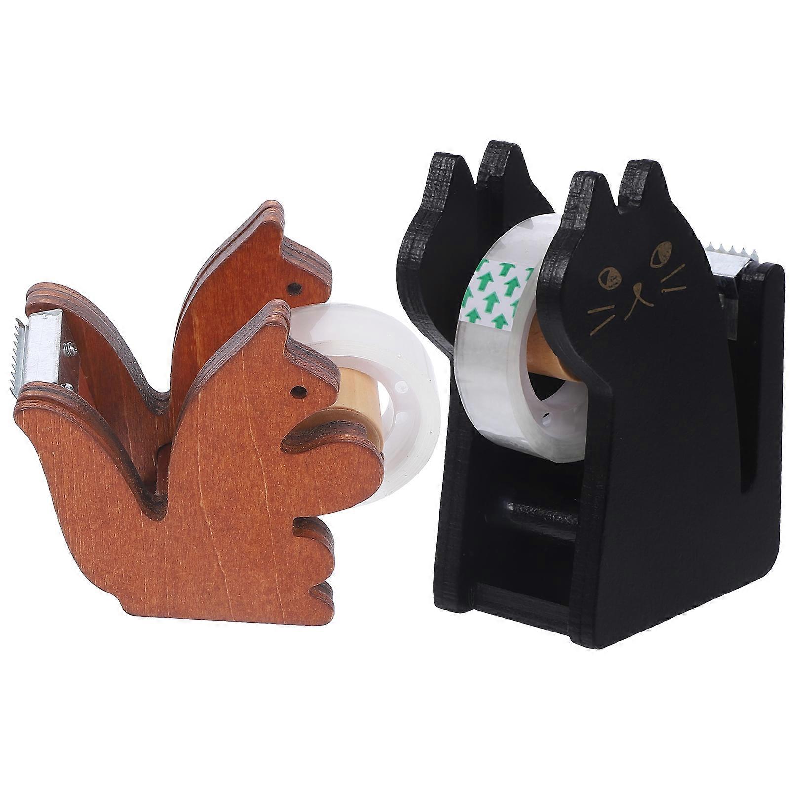Ξύλινη ταινία Dispenser Stand ζωική διαμορφωμένη ταινία χρήσης γραφείου κοπής 9.00X7.00X3.50CM 2Pcs