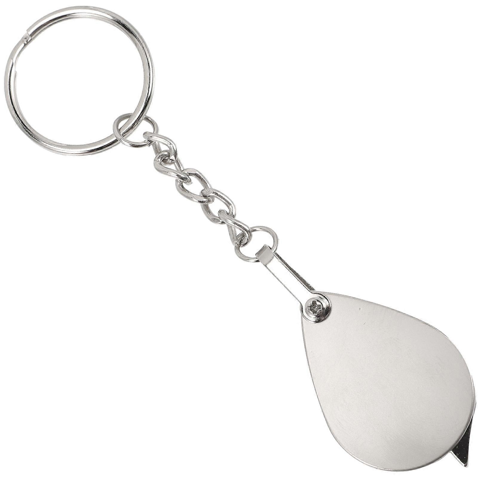 Hanging Magnifying Glass Creative Portable Keyring Foldable Pendant Magnifier Silver 12.3x3cm Focusing Children 1Pack