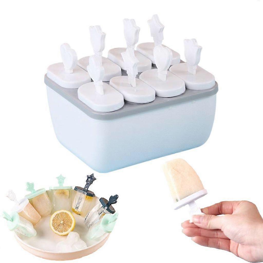 8-Grid Ice Cream Mold, Reusable Popsicle Maker for Ice Lollies, White
