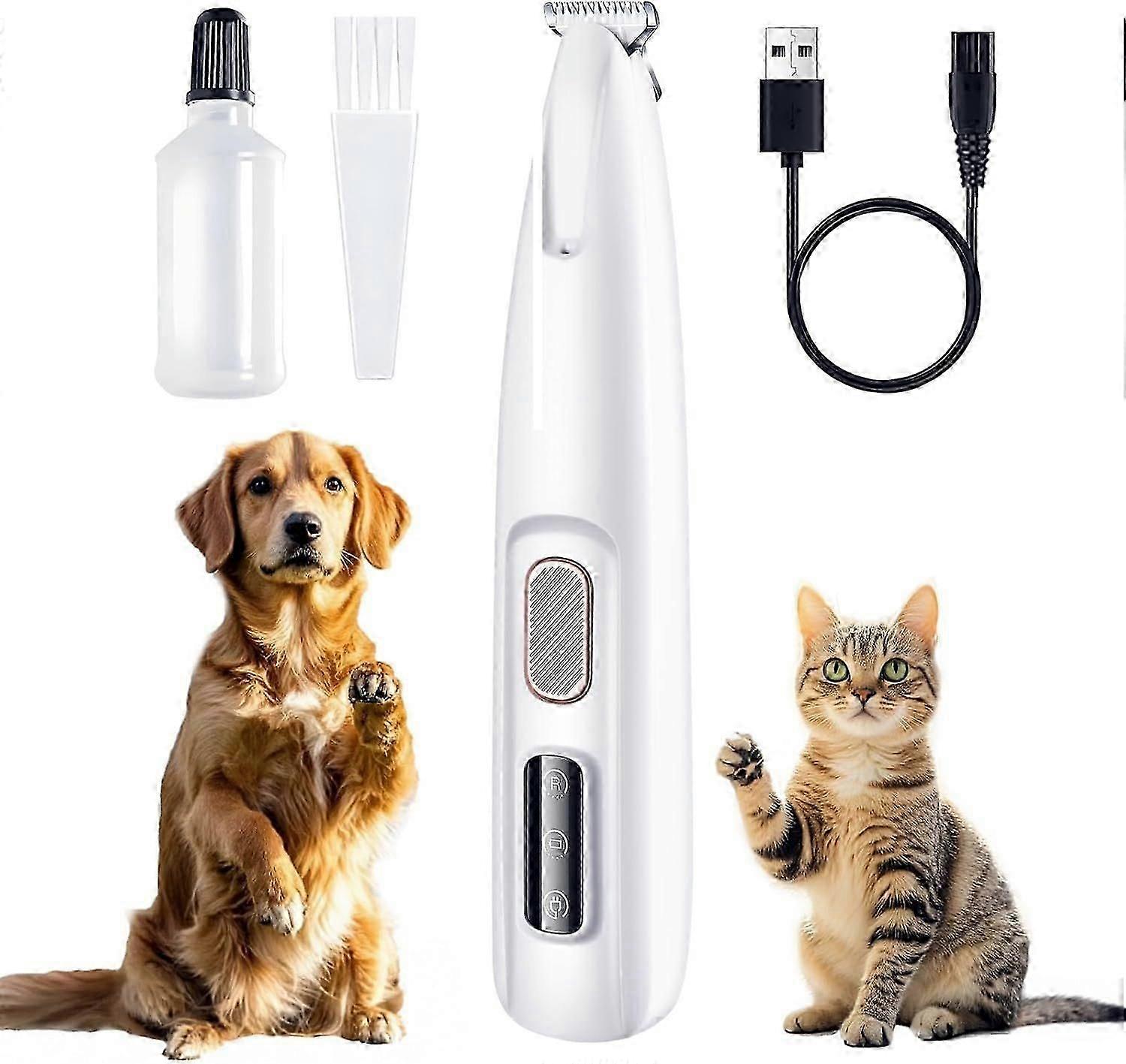 USB Rechargeable Pet Hair Trimmer Low Noise Dog Cat Grooming Clipper with LED Light