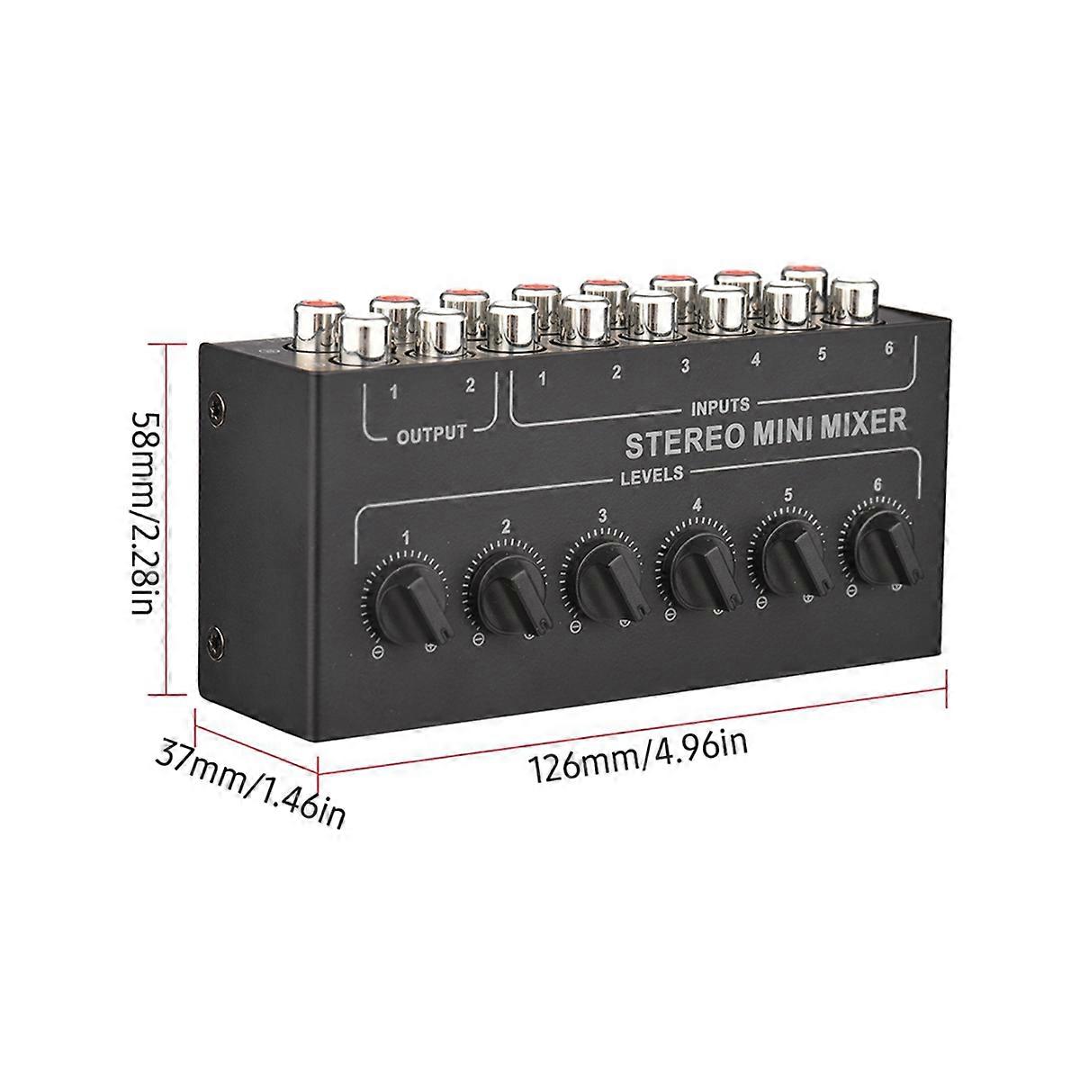 2X CX600 Mini Stereo 6 Channel Passive Mixer Portable Audio Mixer 6 in 2 Out Stereo Distributor Volu