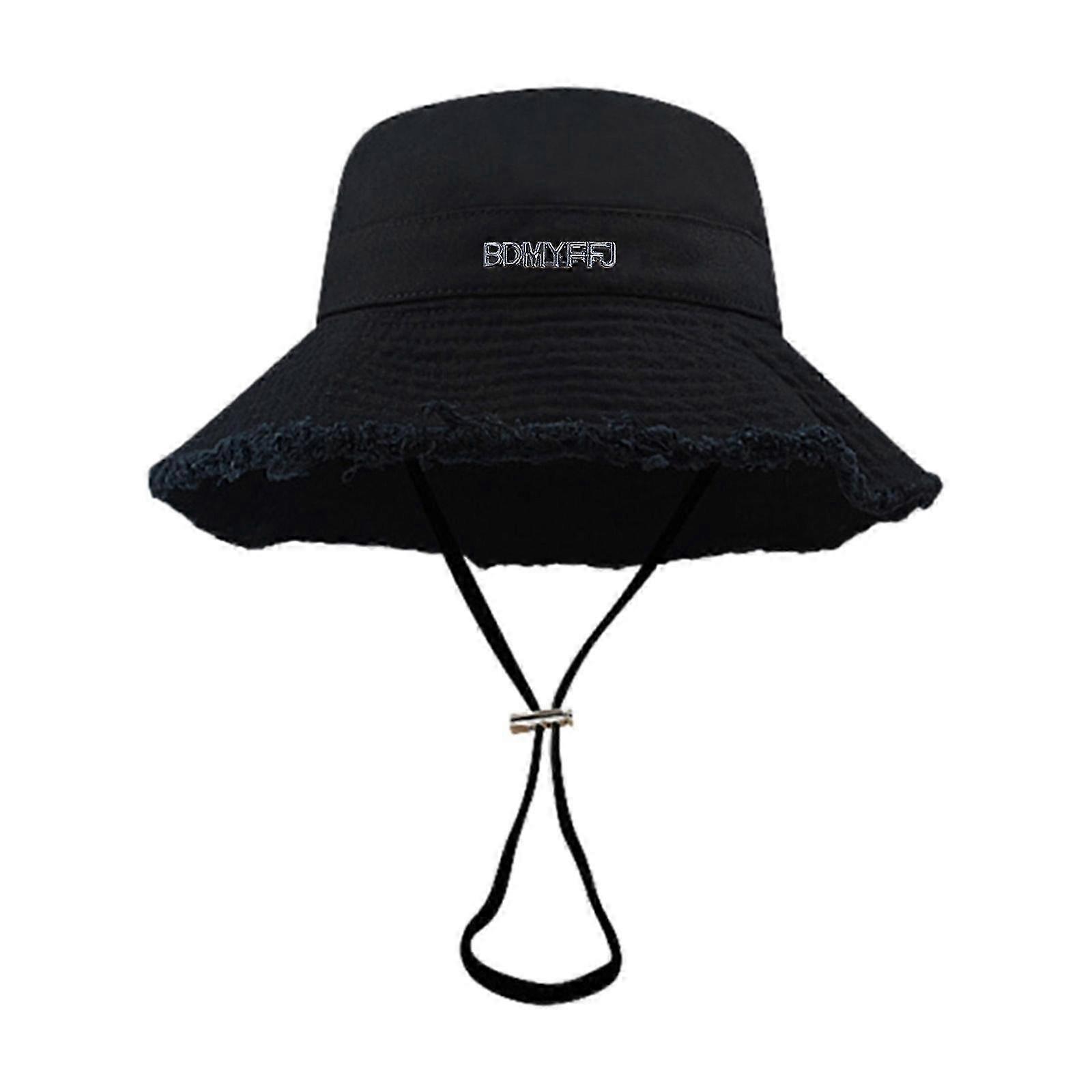 قبعة دلو صيفية مقاومة للشمس للبالغين مع حبل ذقن قابل للتعديل وتصميم حافة مهترئة - قبعة صياد حمراء في الهواء الطلق