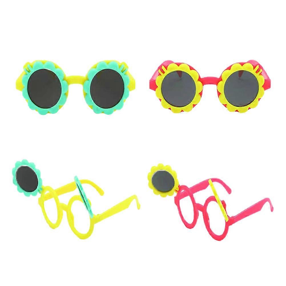 Fun Party Props with Sunflower Shaped Sunglasses for Kids in Assorted Colors 4 Pieces