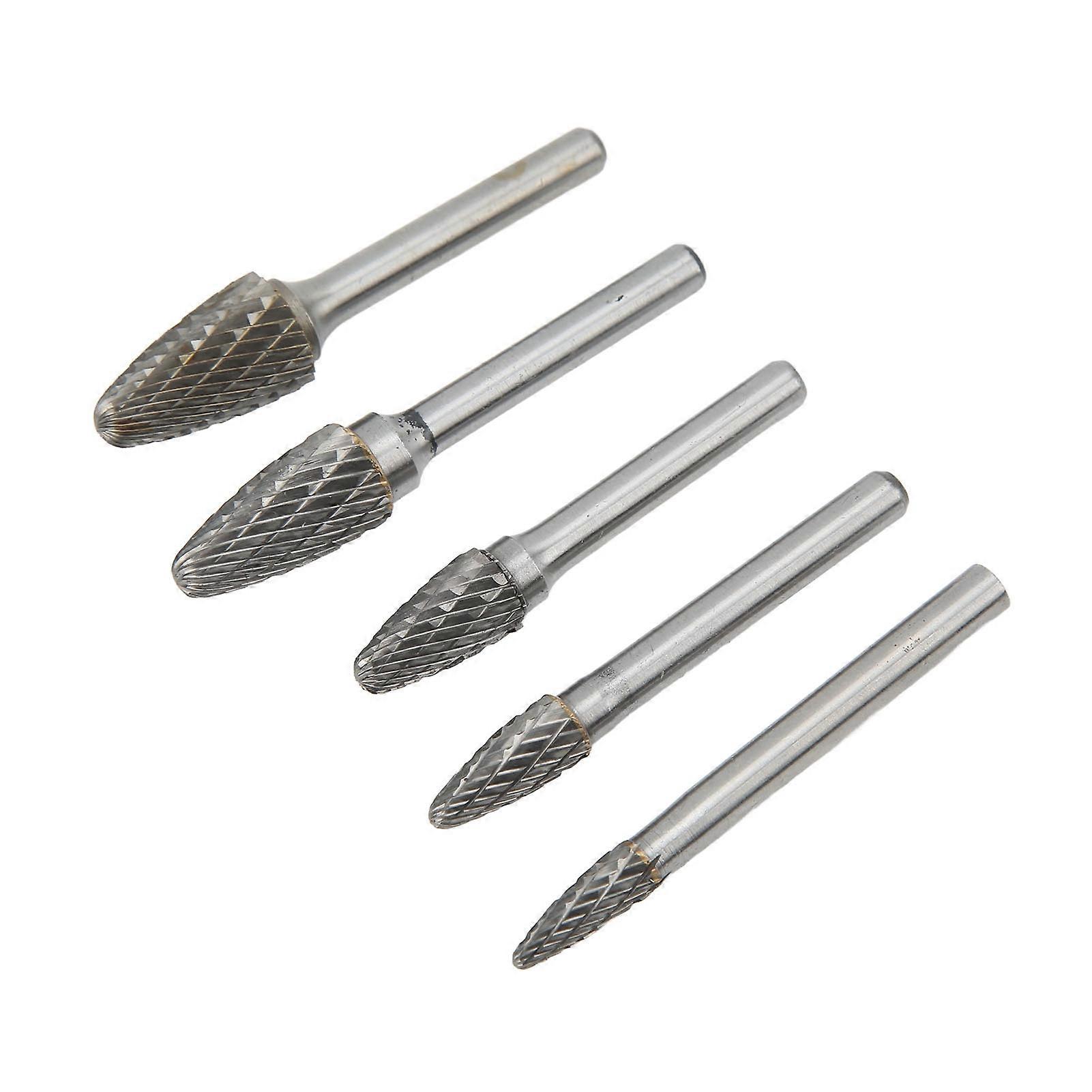 5pcs Carbide Burrs Single Cut Rotary File with 6mm/0.24in Shank for Engraving Polishing Drilling