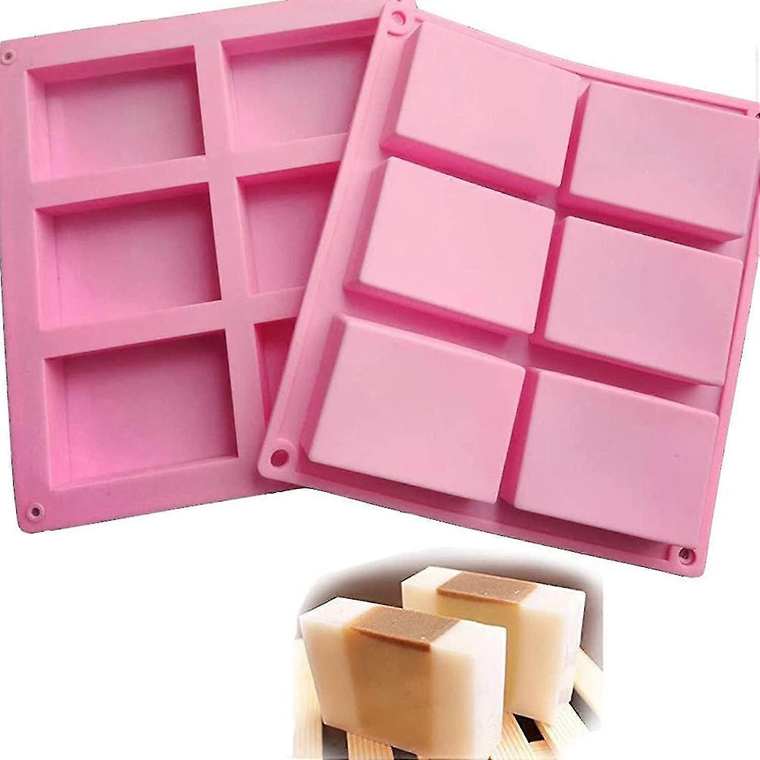 2 Pack 6 Cavities Silicone Soap Mold - Rectangle Baking Mold, Cake Pan, Chocolate Mold, Ice Cube Tray - Premium DIY Soap and Resin Mold