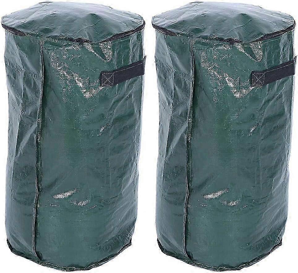 Set of 2 Durable Garden Waste Bags (H60cm, D35cm) Waterproof Refuse Sacks with Lid for Leaves and Grass, Suitable for Gardening Use