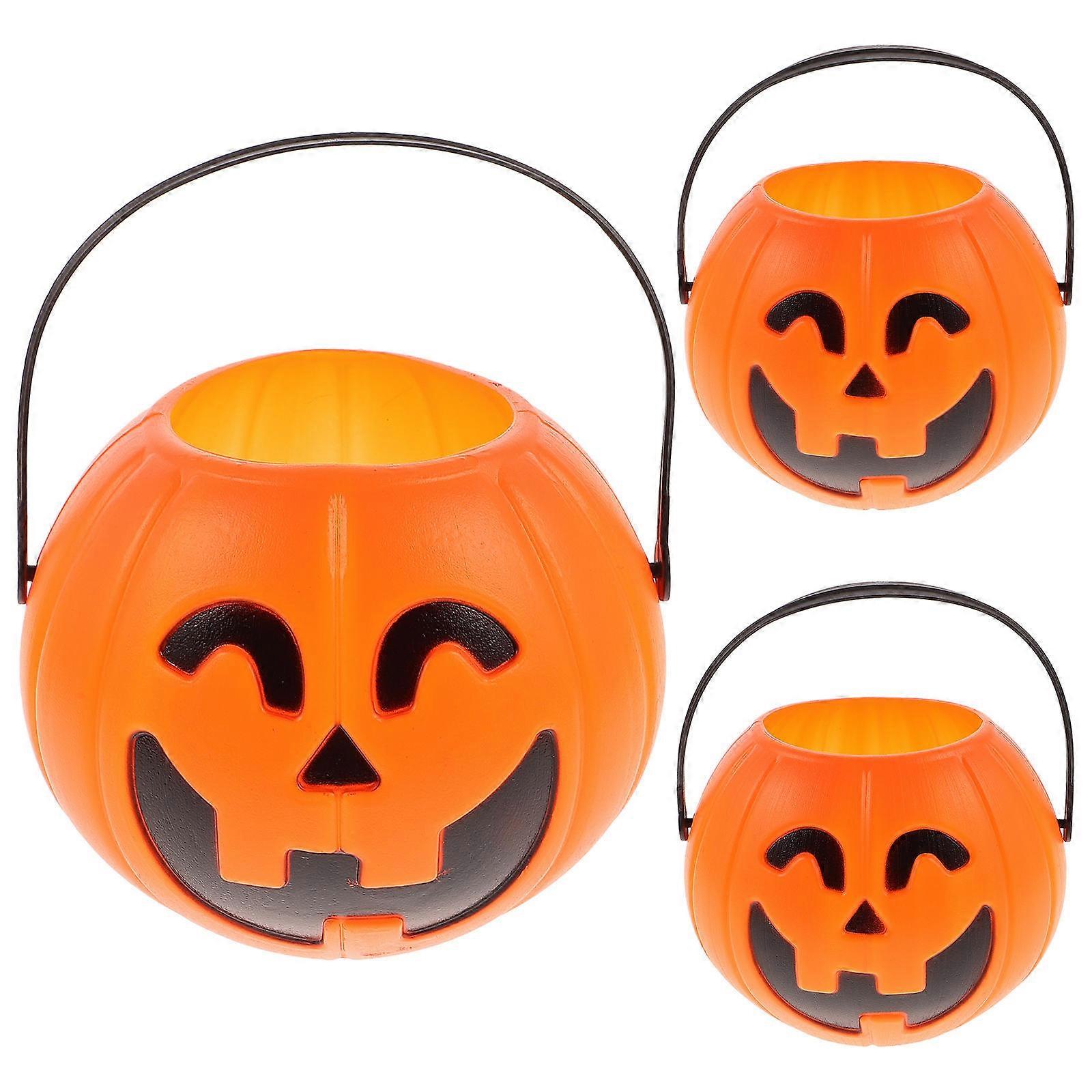 Pumpkin Pails Bulk Portable Plastic Halloween Themed present Container for Children 3Pack