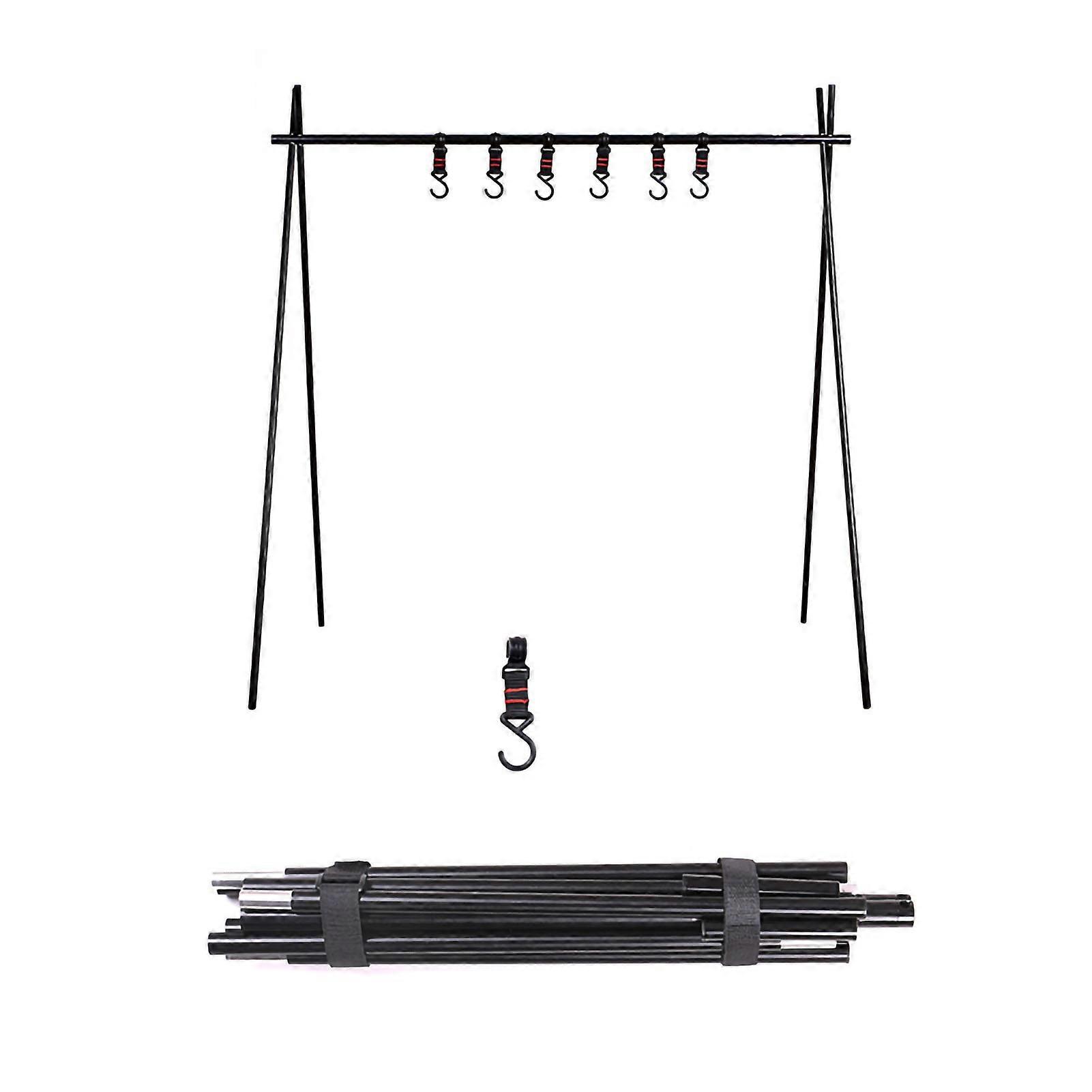 Camping Hanging Rack with Hooks Foldable Aluminum Alloy Portable Stand Shelf Garment Rack