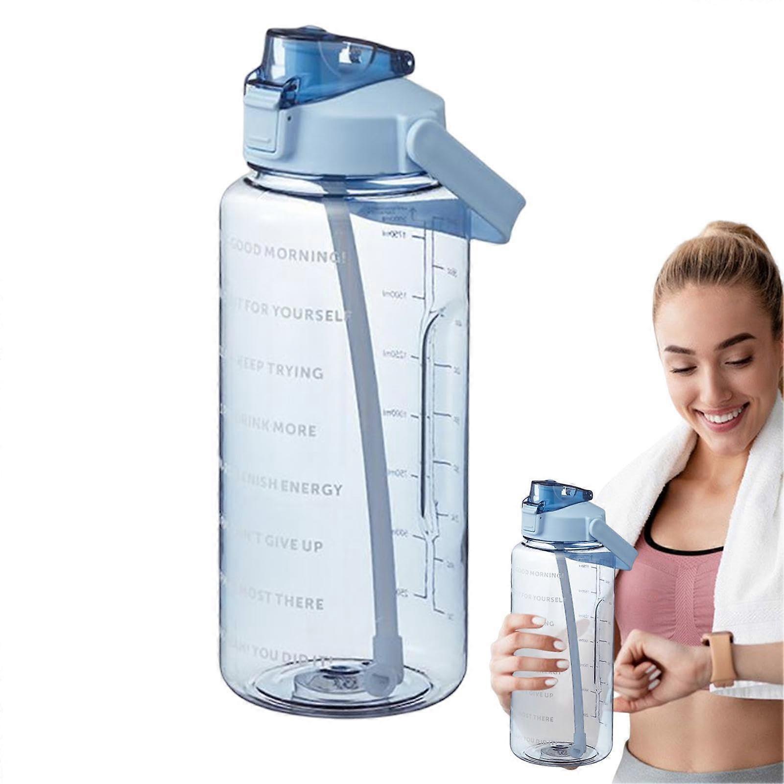 Drinking Bottle 2 Litre Capacity Water Bottle With Time Marking, Blue Leak-Proof Sports Water Bottle With Straw