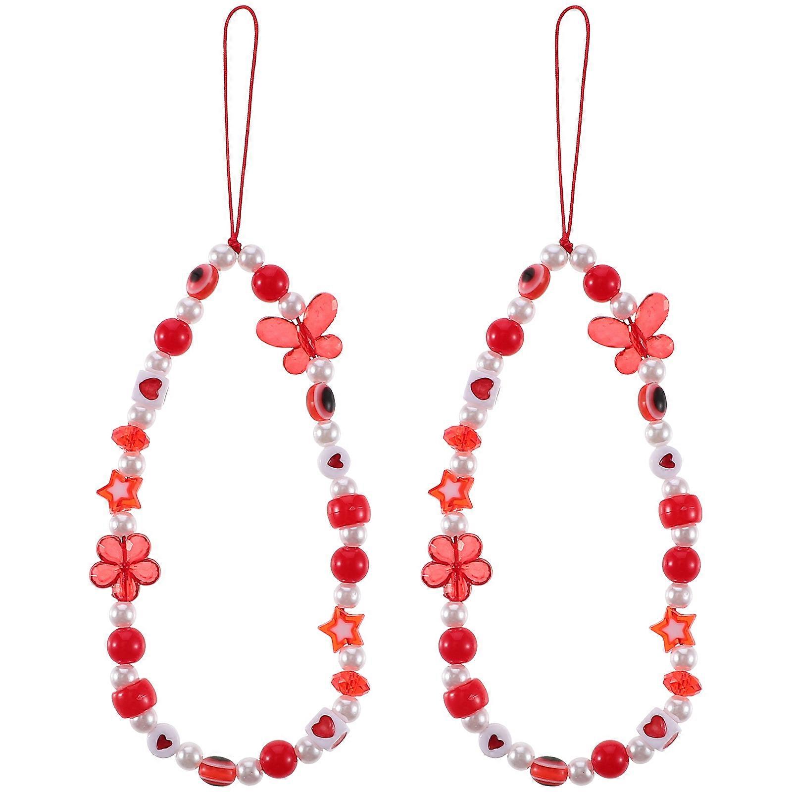 Phone Chain Evil Phone Lanyards School Accessories White Round Loop Prevent Loss 2Pcs