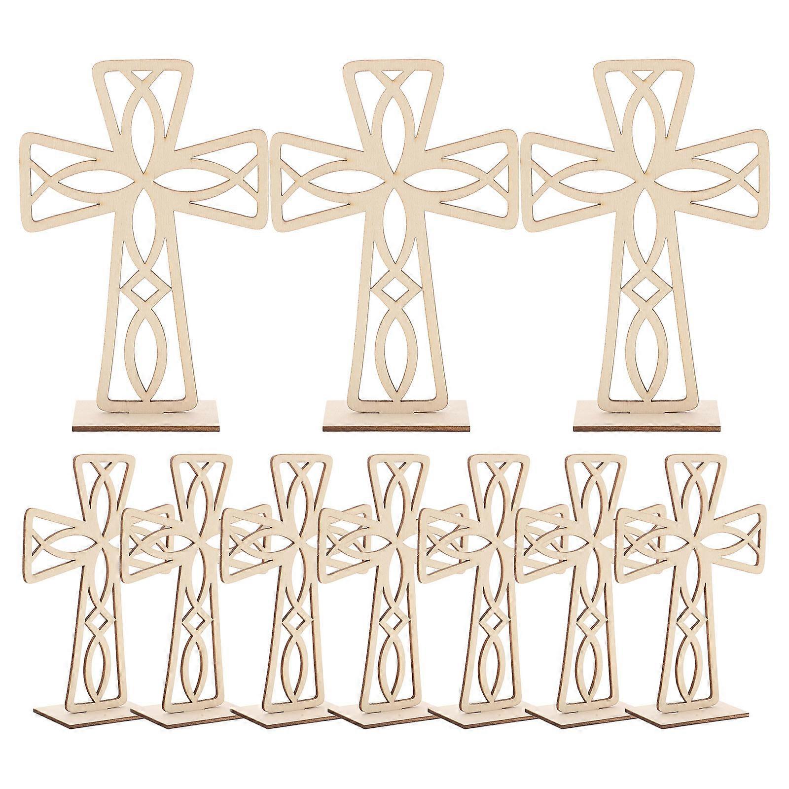 10pcs Wooden Cross Craft Decoration for Tabletop Crafting