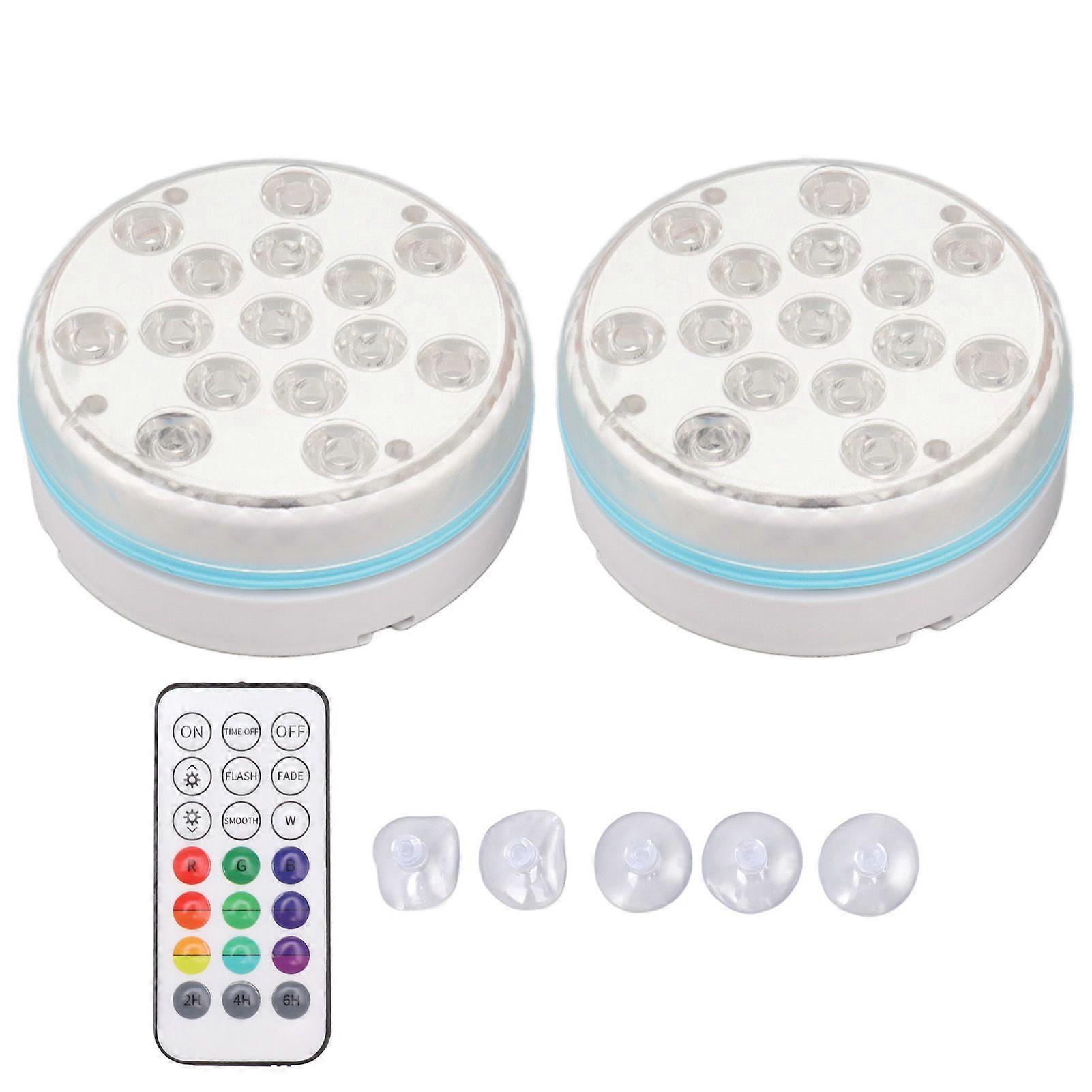 2PCS Submersible Pool Light with Remote Control Magnetic Suction Cup 15 Lamp Beads LED Underwater Lamp for Fish Tank