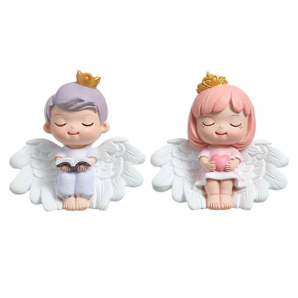 Unique Resin Figurine Angel Sculpture Home Decoration Indoor Table Assorted Color 7.00X7.00X3.00CM Delicate Design 2Pcs