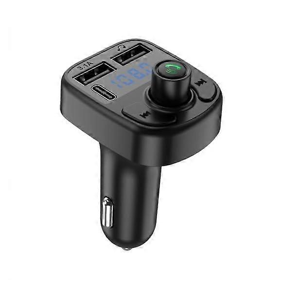Bluetooth FM Transmitter Car Adapter For Car Radio Hands Free Calling 2 USB Ports And 1 Type-C SD Card Support Black