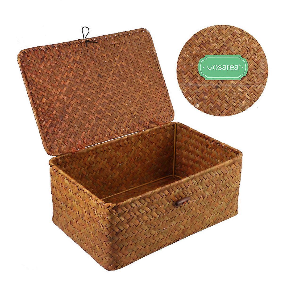 Large Woven Basket with Lid Handmade Straw Storage Solution for Home 1Pcs