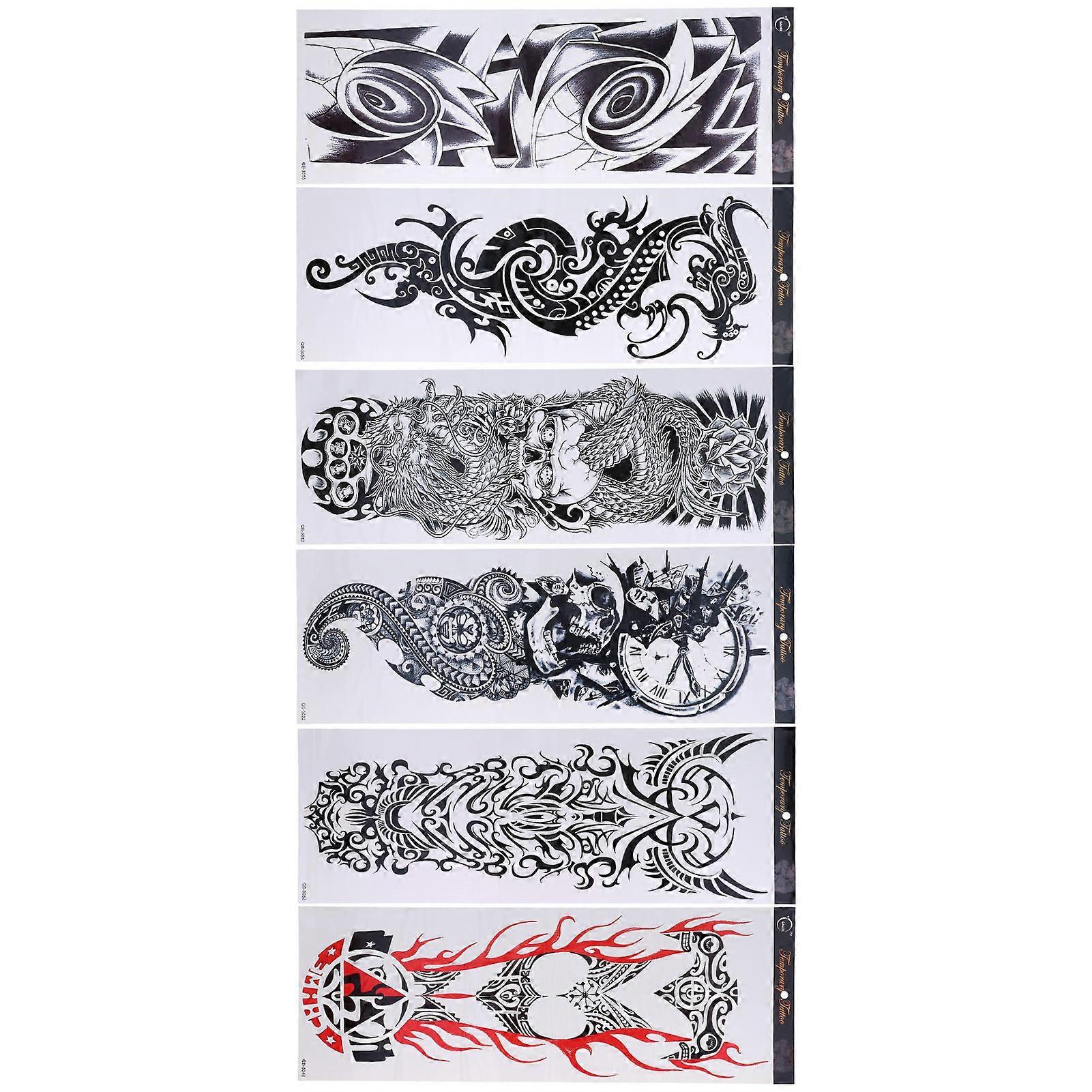 6PCS Temporary Tattoo Sticker Waterproof Full Arm Temporary Tattoos for Arms and Legs