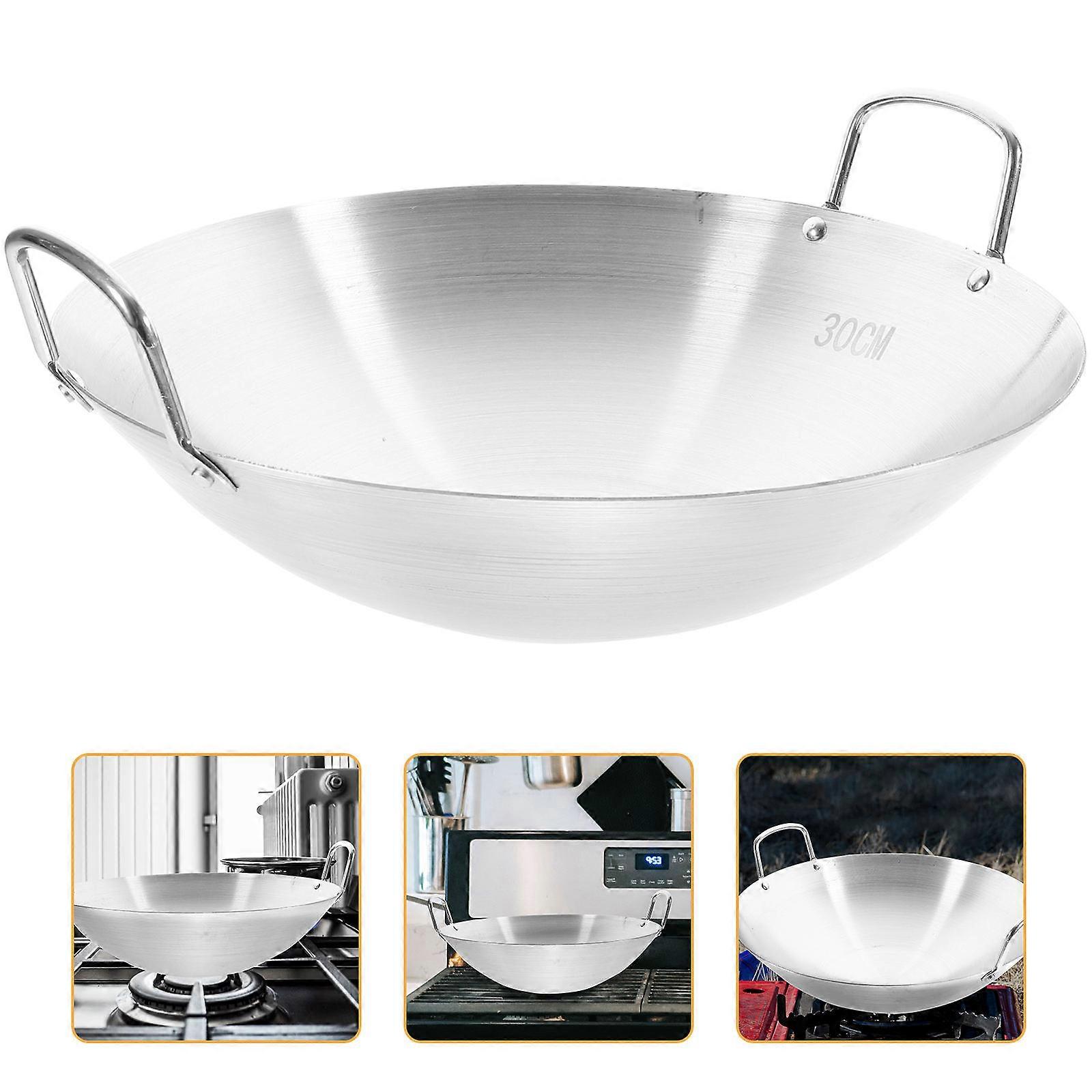 1pc Stainless Steel Binaural Wok Home Practical Frying Pan Kitchen Utensil
