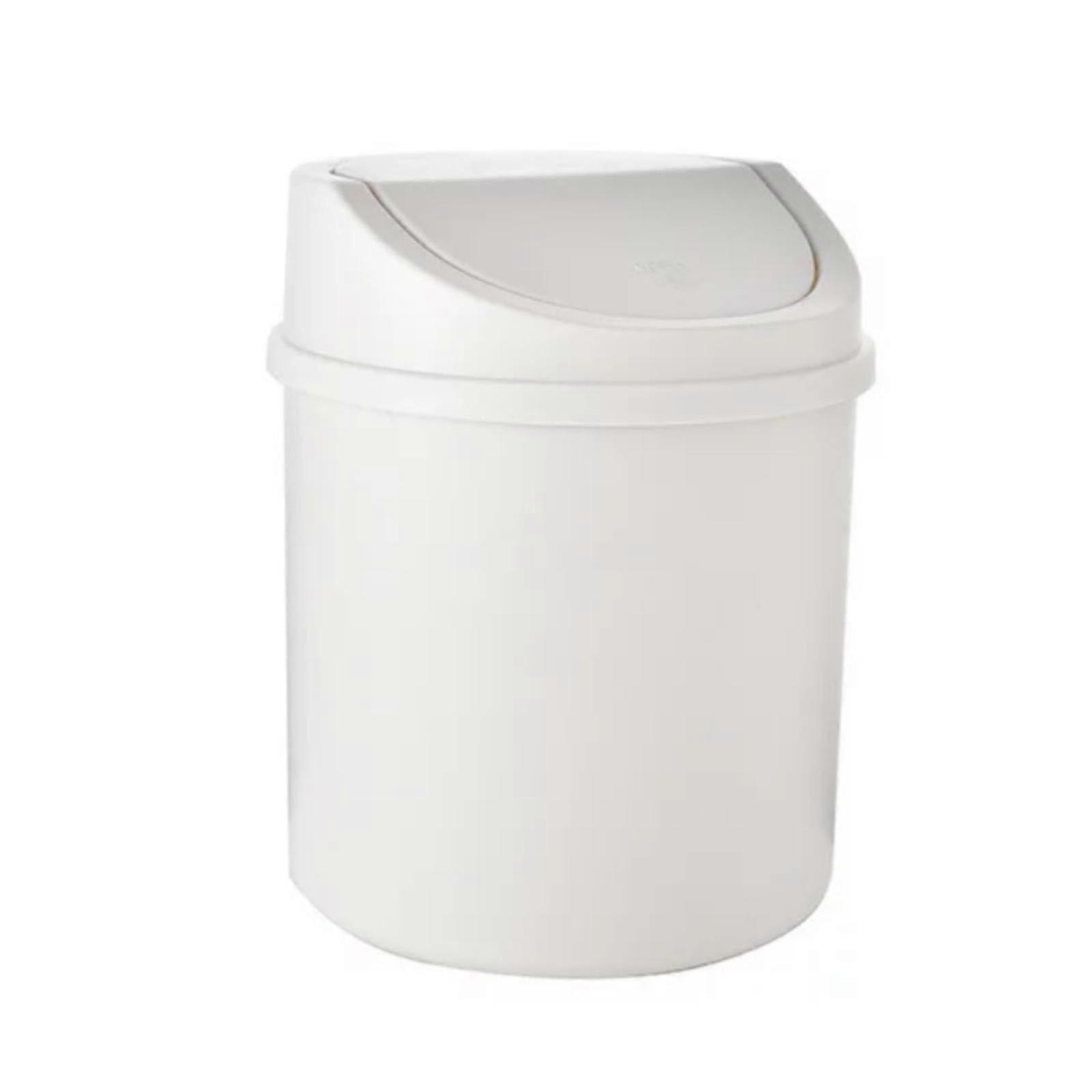 Cute Desktop Mini Trash Can with Rotating Lid, SpaceSaving Cylindrical Mini Trash Can, White