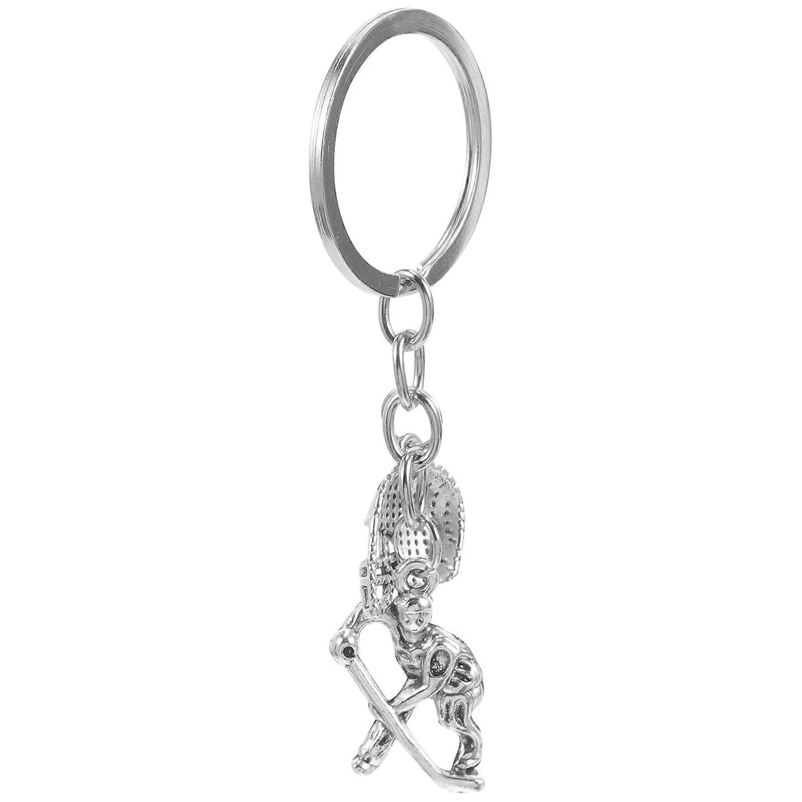 Hockey Player Key Chain Bag Ornament Conspicuous Keys Silver 8.00X3.00X0.30CM 1Pack