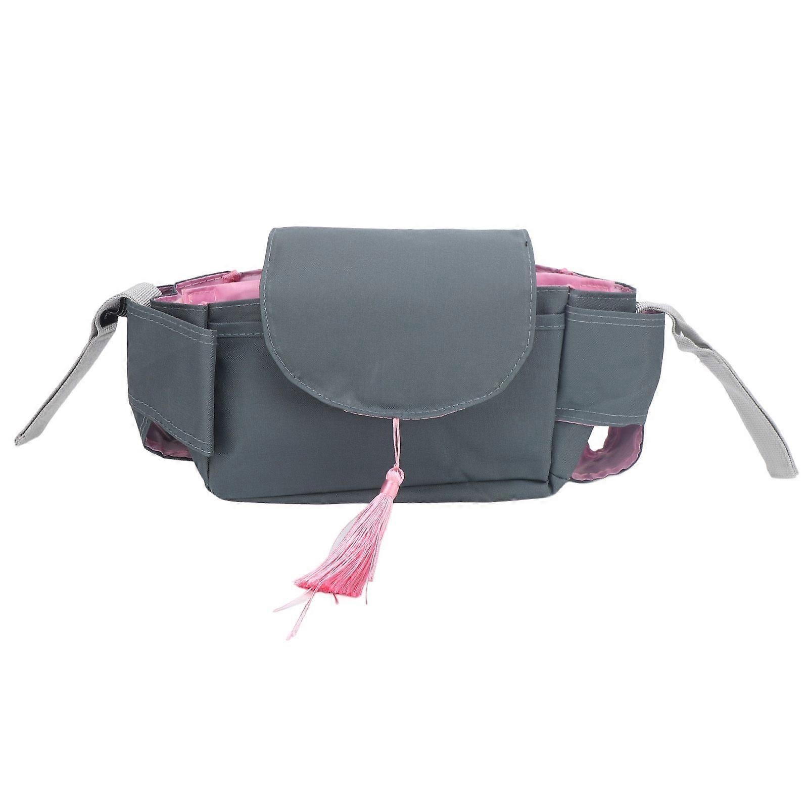 Infant Stroller Bag Large Capacity Polyester Fiber Waterproof Multiple Compartments with Pink Fringe Stroller Accessories Pack for Diapers Milk Bottle
