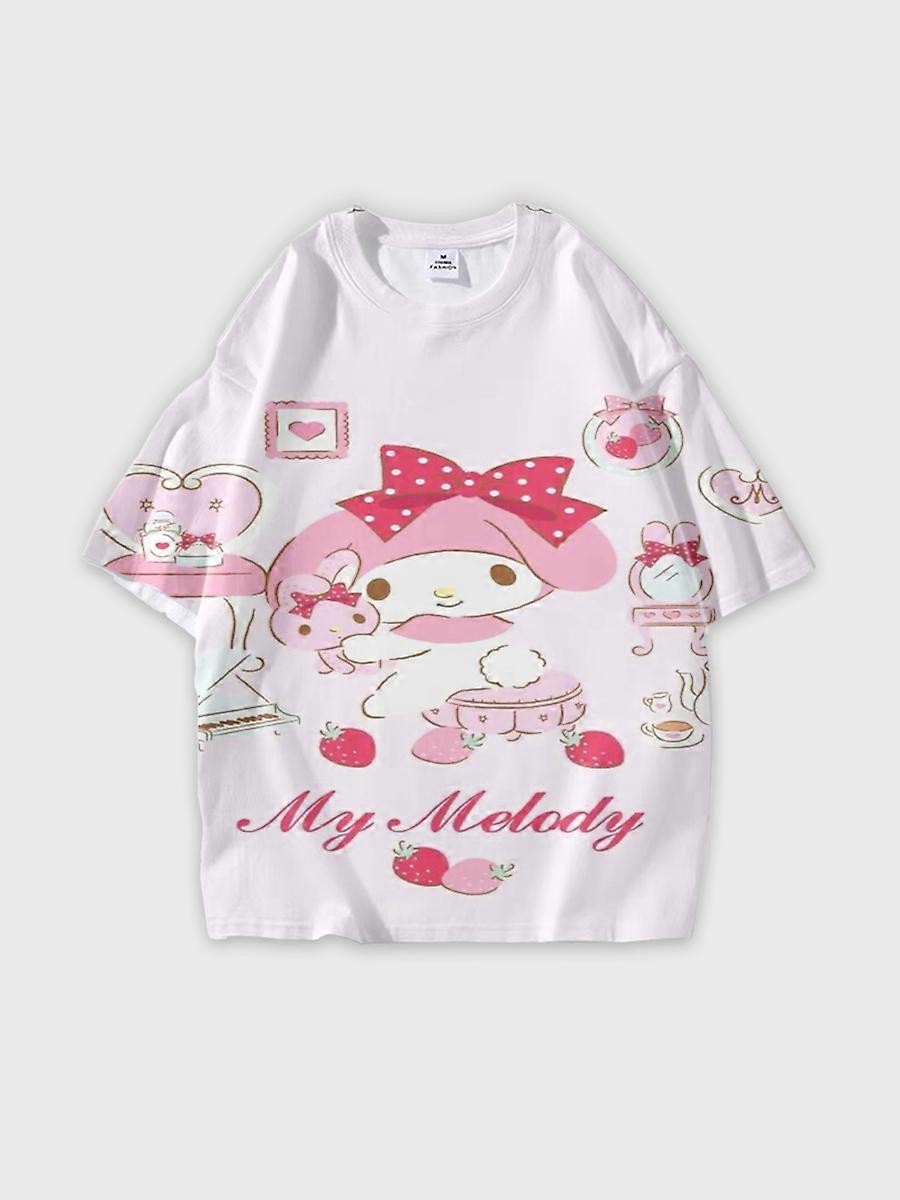 T-shirt girocollo Cartoon Pattern manica corta sciolta M279
