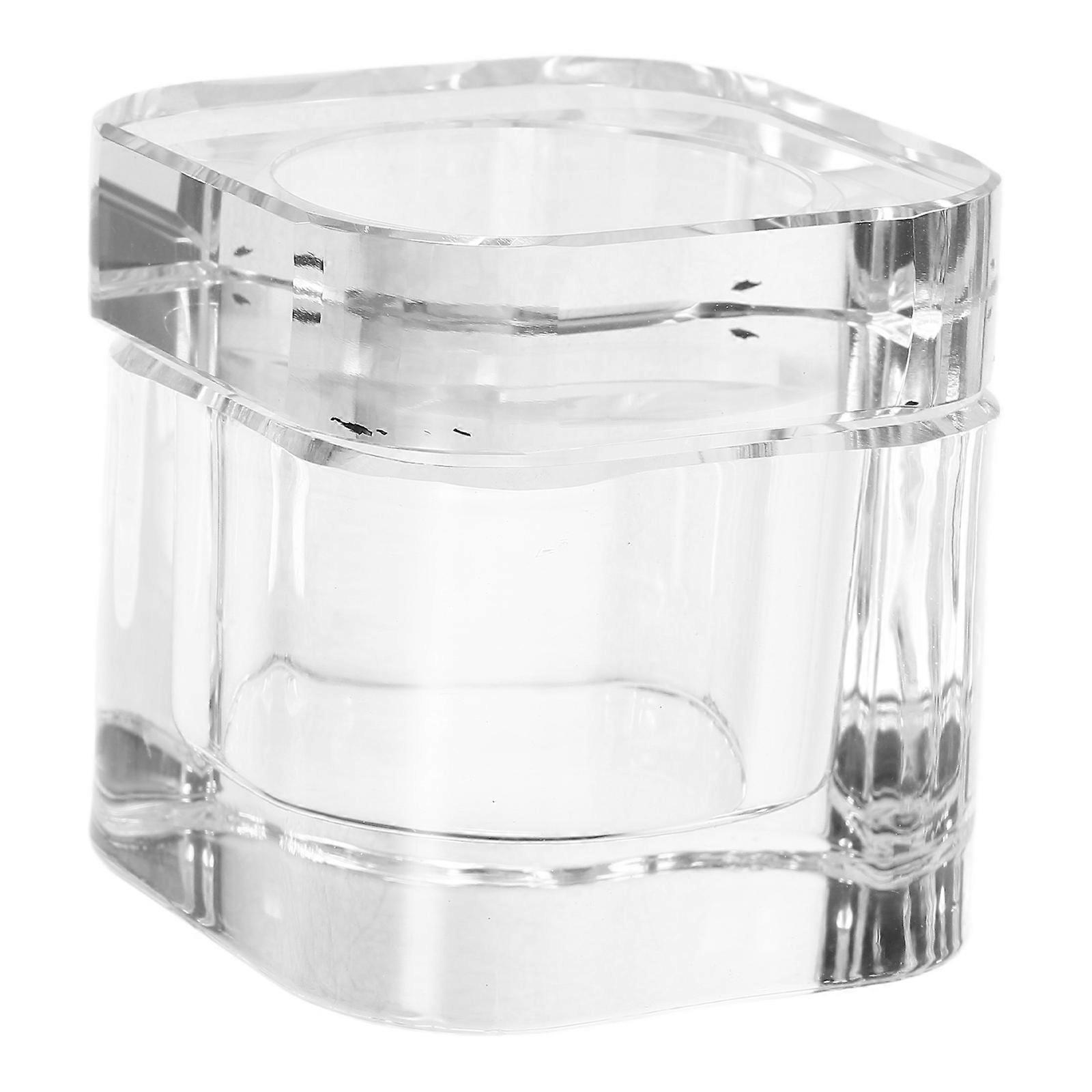 Stylish Transparent Glass Nail Dish Cup with Lid Thickened Square Crystal Design for Manicure, Nail Art, Polish & Brush Mixing & Cleaning