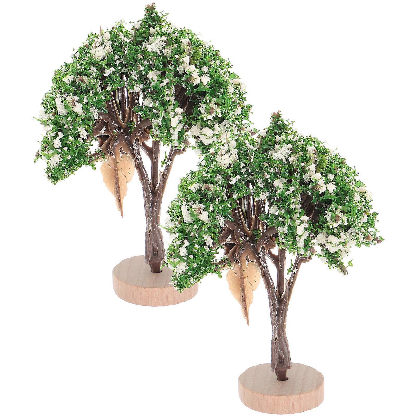 Miniature Landscape Trees for Decor Bright Green Color Realistic Shape 2 Pieces Plastic Wood