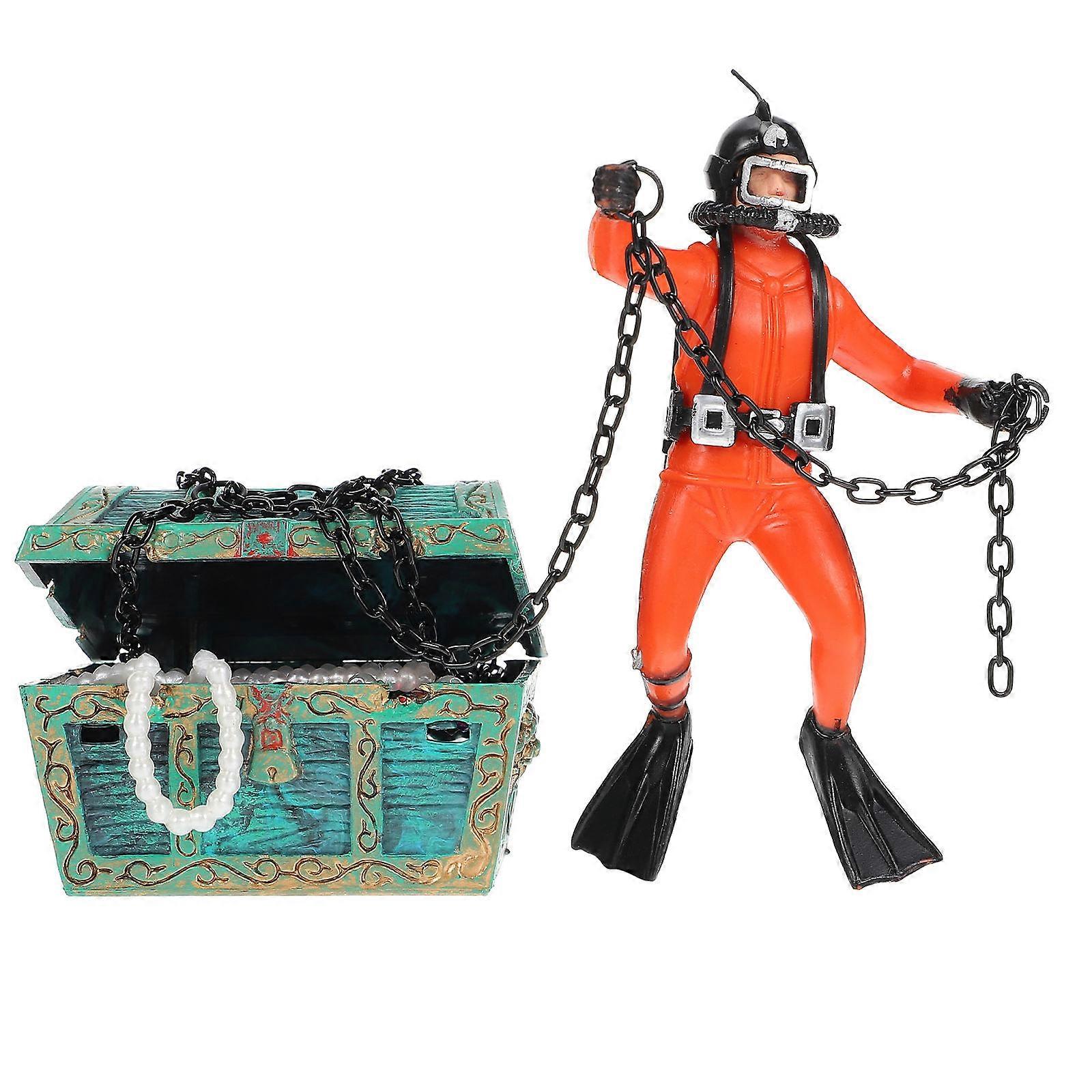 Aquarium Floating Diver Treasure Box Decor Fish Tank Setup 9X6X5Cm Decorative 1Pack