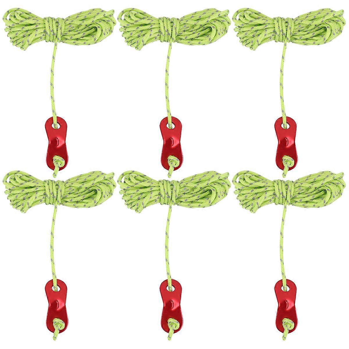 Tent Reflective Rope with Aluminum Hooks for Camping Safe and Durable Nylon 6 Pieces 4 Meter