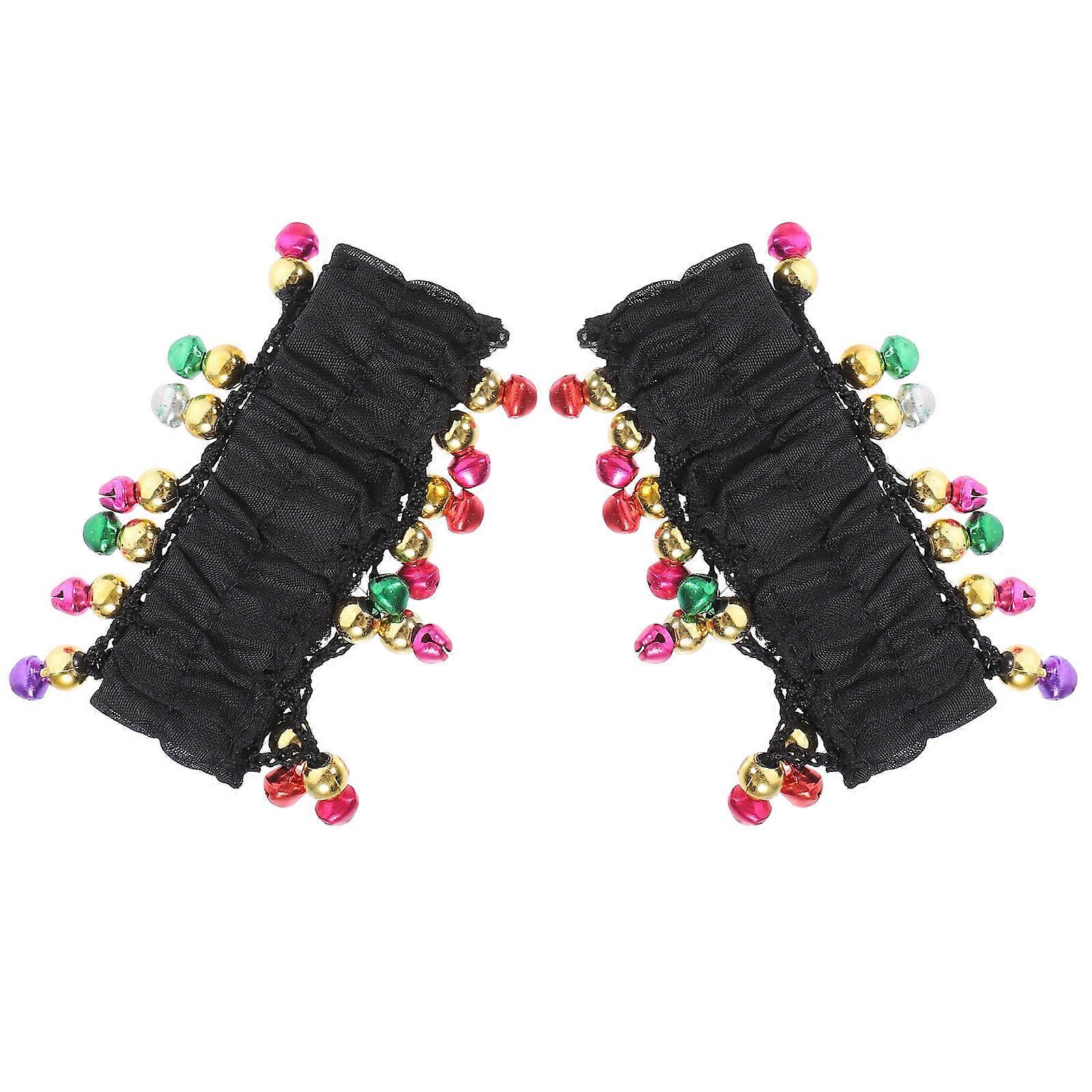 Ethnic Style Dance Cuff For Belly Dance Enthusiasts With Bells In Black Handmade Accessory 1 Pair