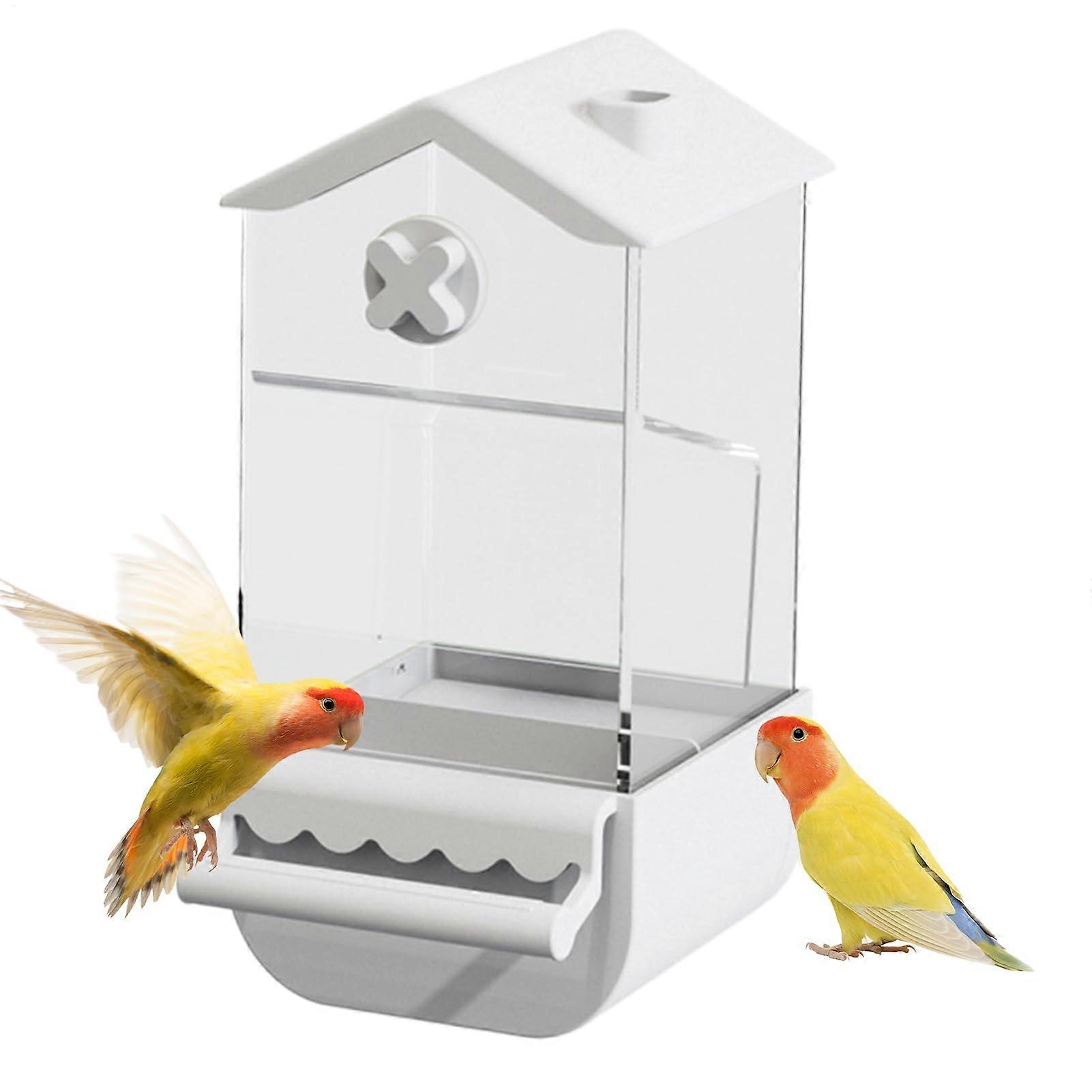 Automatic Bird Feeder for Cages with Storage, SplashProof for Cockatiels, Macaws, Lovebirds, White