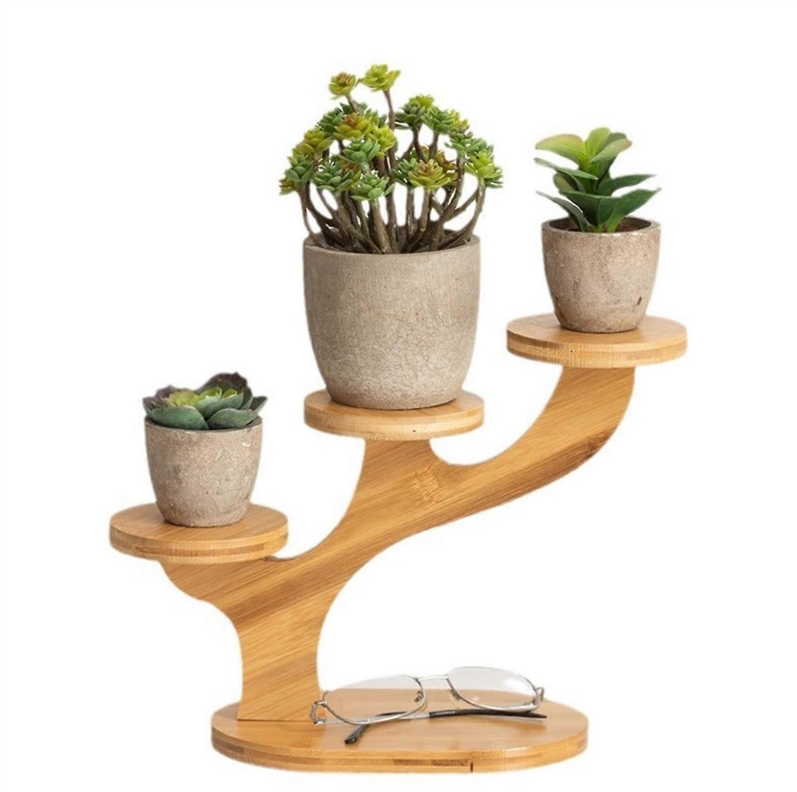 Plant Shelf Bamboo Plant Stand for Indoor Use, Small Table Plant Stand, Succulent Flower Stand on the Windowsill Flower Shelf Patio Yard Ref: 5456
