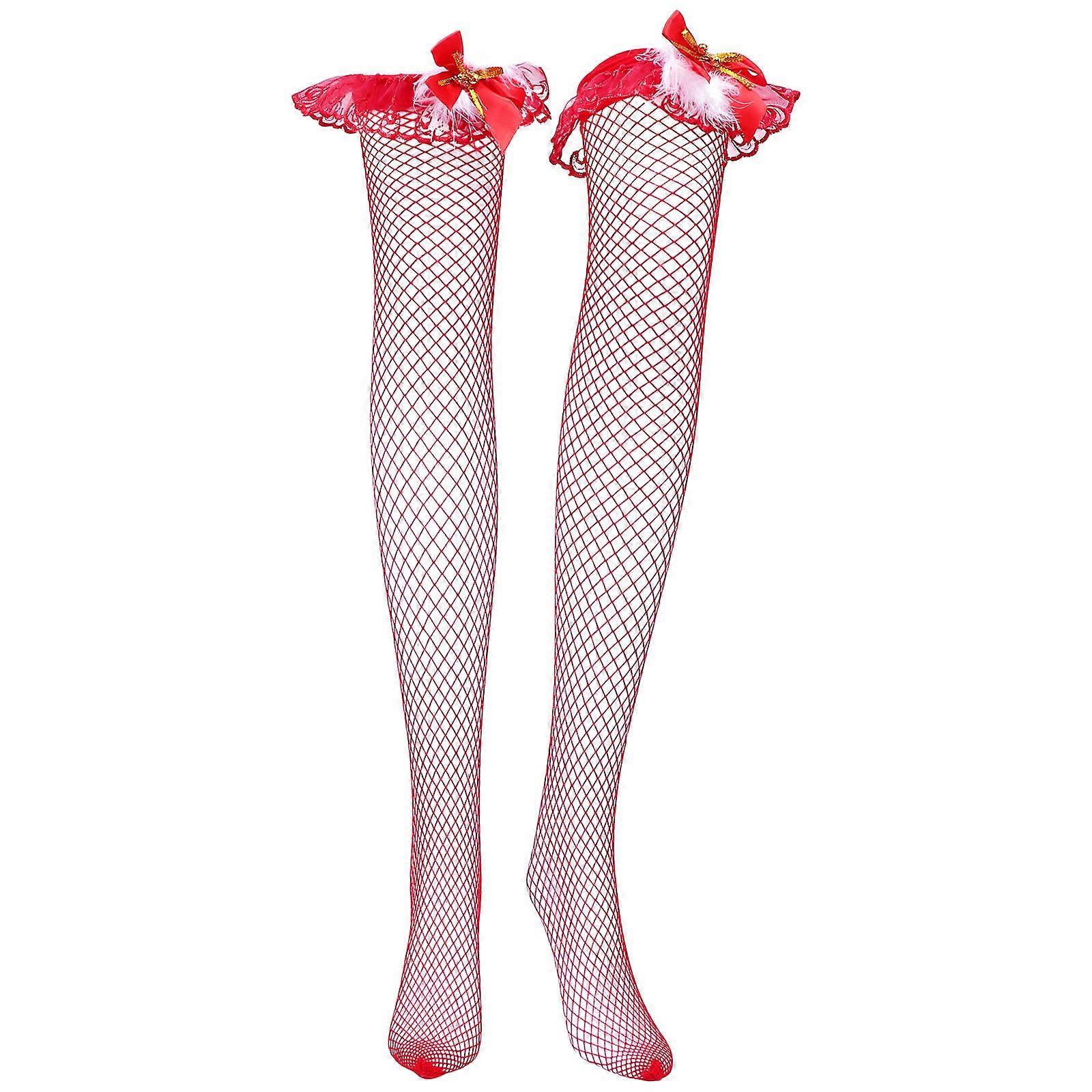 Red Net Long Socks 1 Pair Suitable For Christmas Celebrations Elastic And Comfortable High Socks For Women