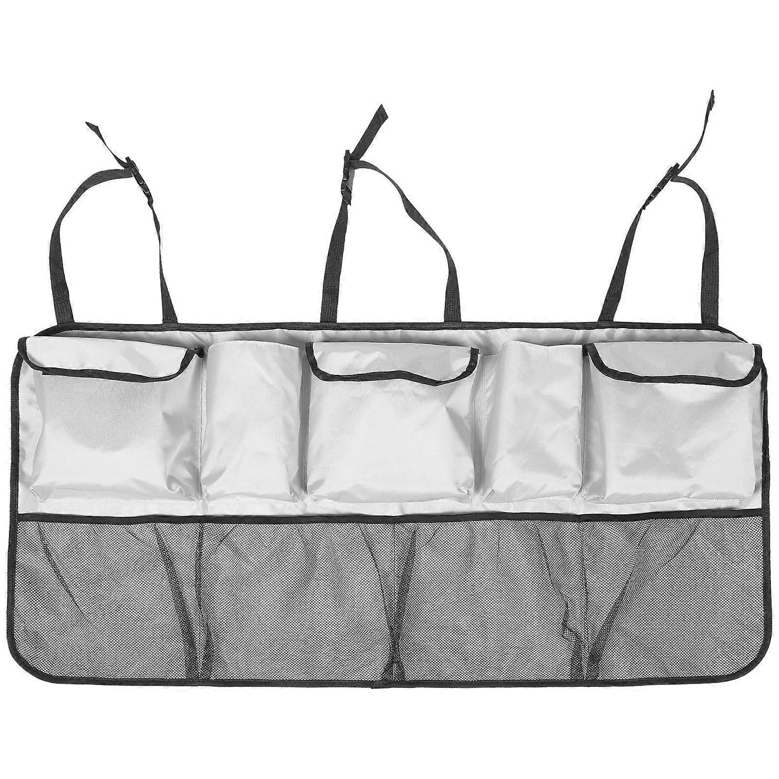 Grey Oxford Cloth Car Trunk Organizer with MultiPockets for Storage Adjustable Straps 1 Piece