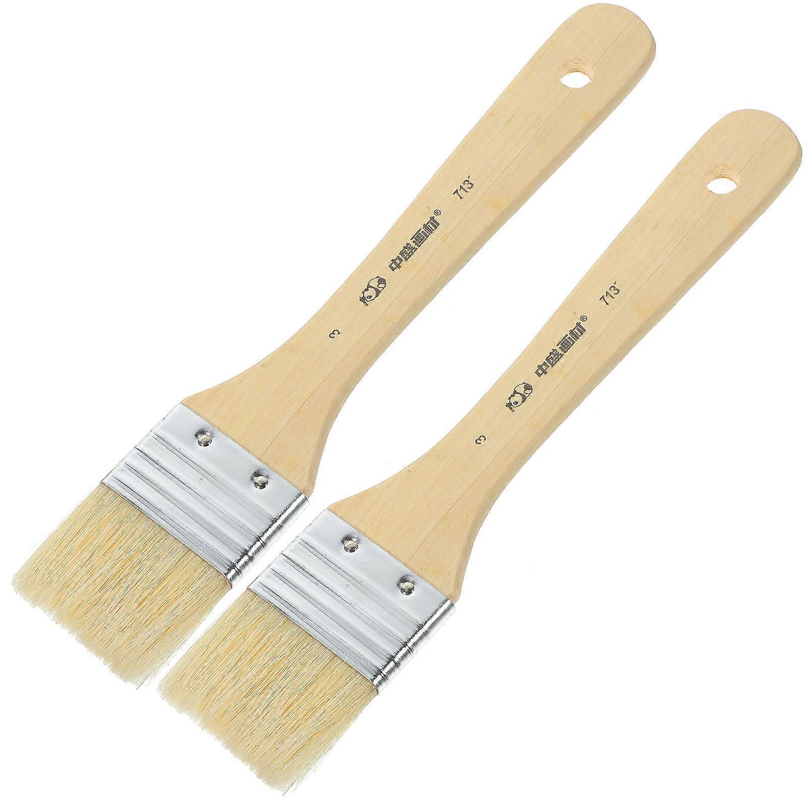 Khaki Synthetic Painting Brushes with Short Handle for Artists 2 Pcs 3#