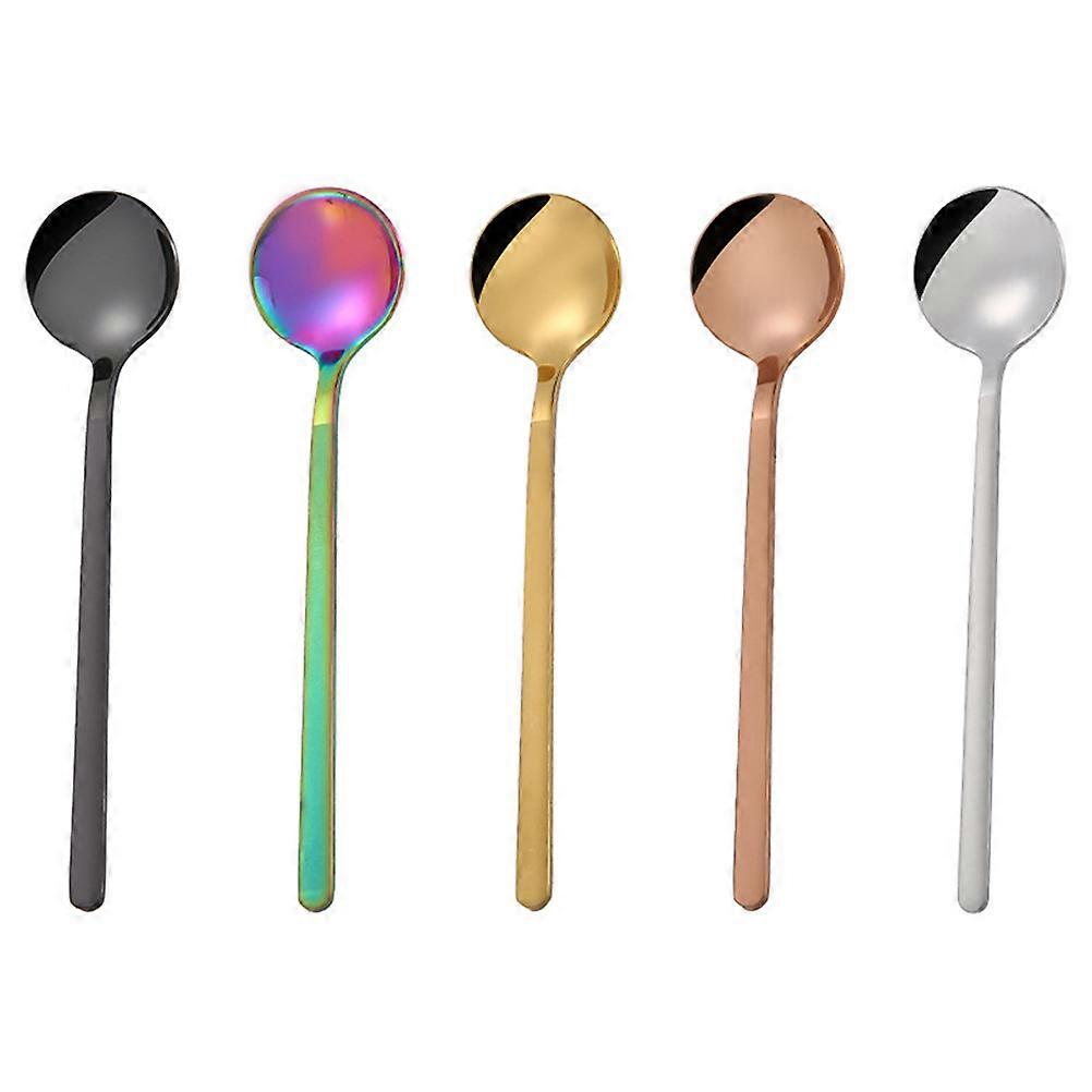 Golden 13CM Mini Long Handle Round Spoon Set For Home Use Sugar Stirring Ergonomic 6Pcs Teaspoons