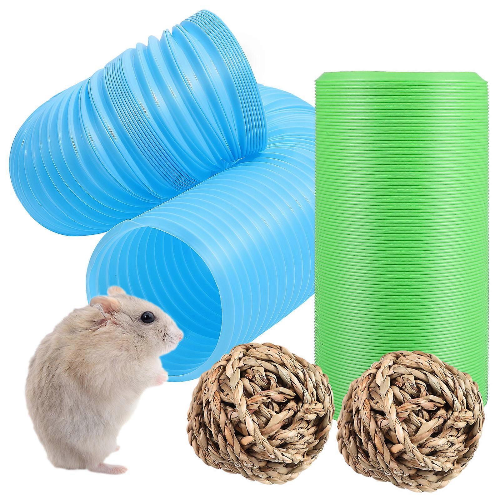Pet Tube Tunnels Kit with Grass Balls   Flexible Exercise Tunnels for Hamsters, Guinea Pigs, Mice and Ferrets   Easy to Clean and Reusable Fun Play