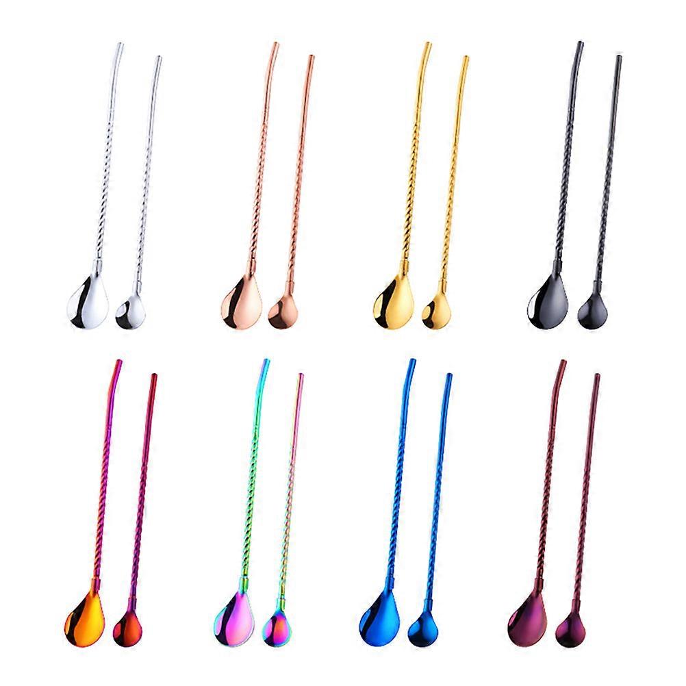 Assorted Color Stainless Steel Straw Spoon Set for Drinking Perfect for Smoothies and Parties 4pcs