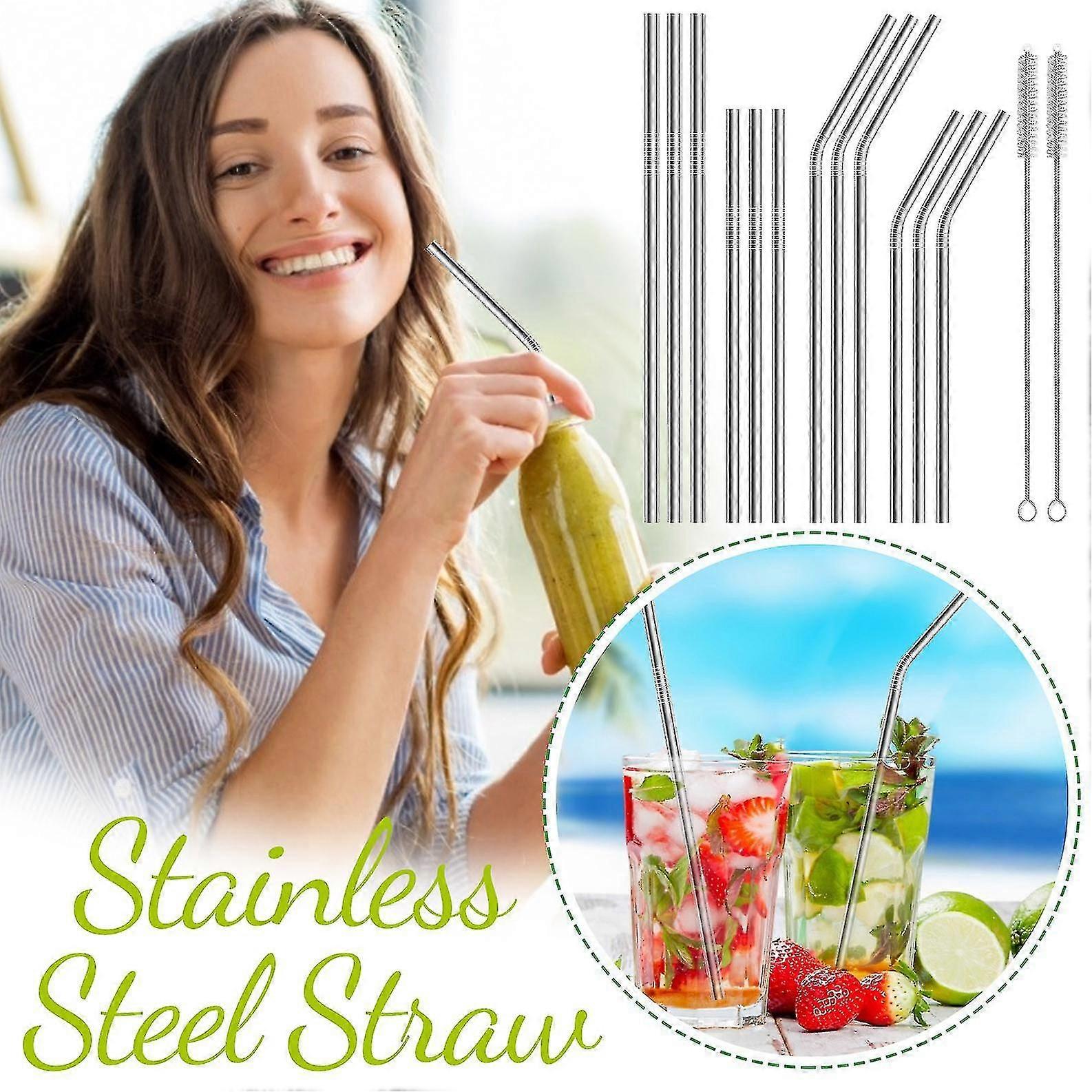 12pc Straw Reusable Direct Drinking Straw Stainless Steel Straw With Brush