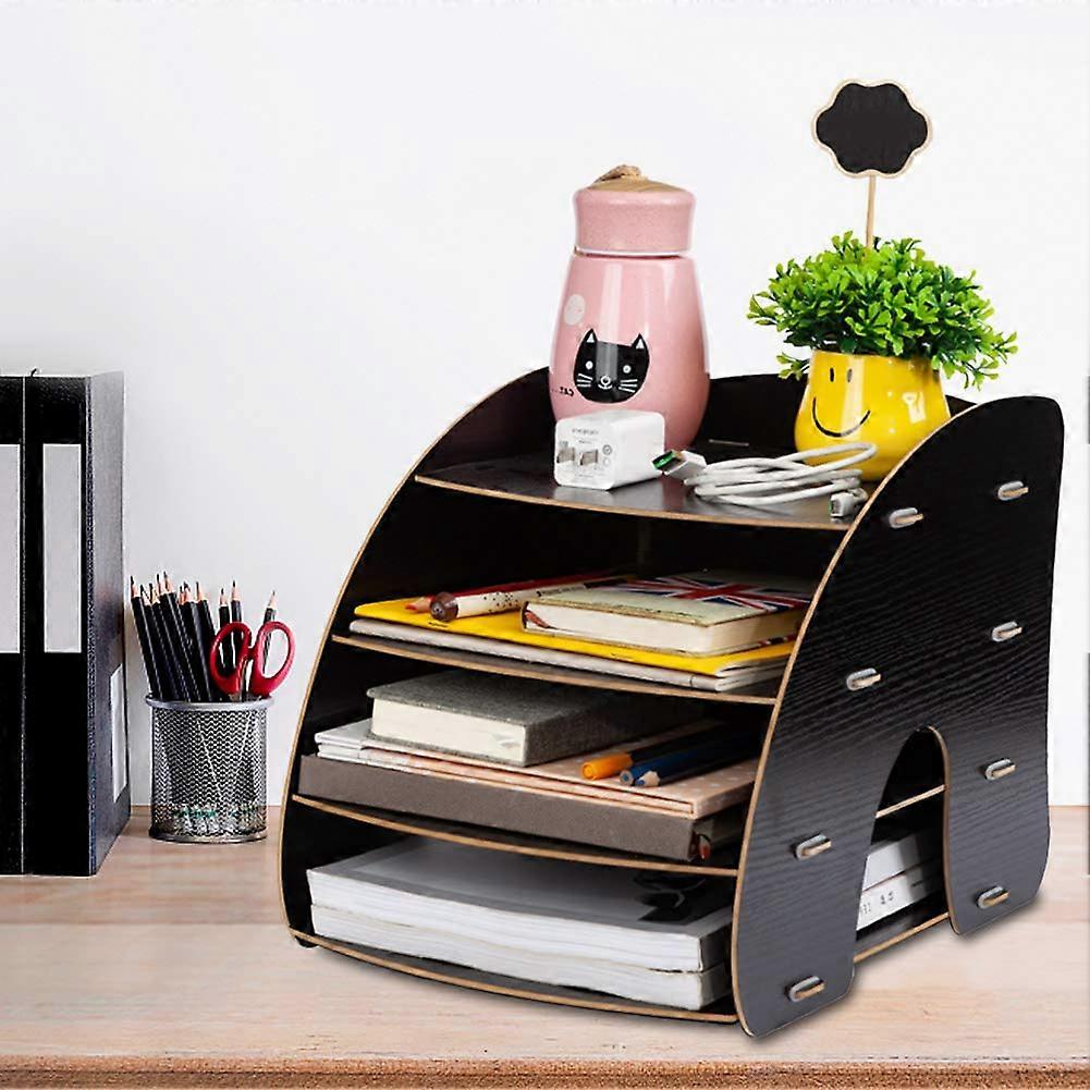 Desk File Organizer, Curved 4-Tier Document Stand, Paper Sorter with Compartments for Office Use, Desktop Storage Solution