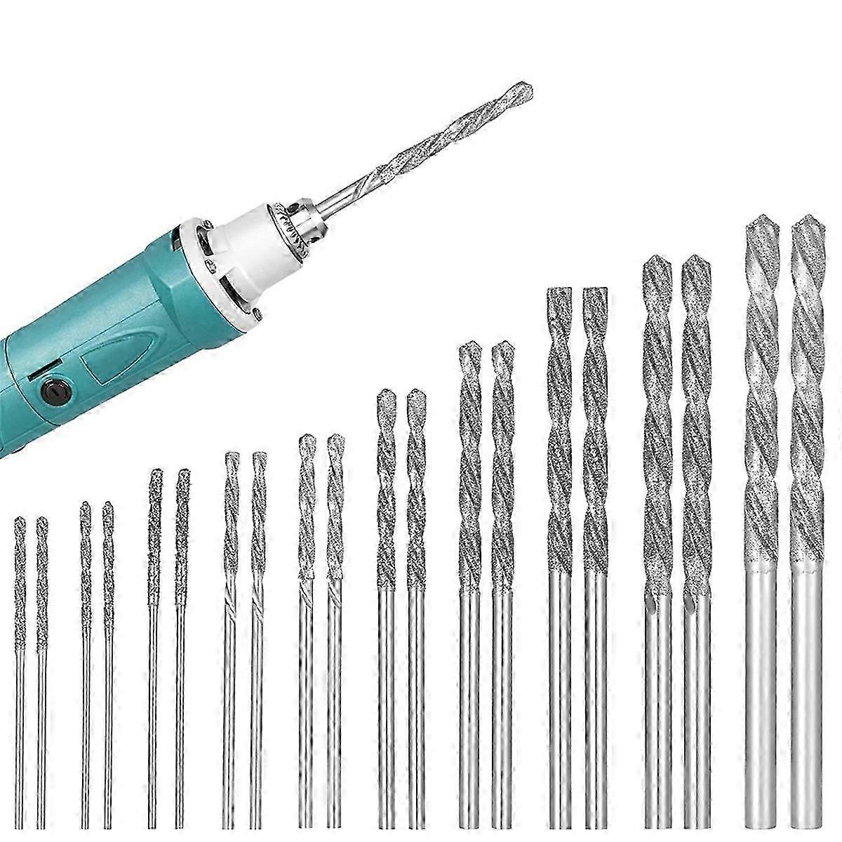 20 Pcs Diamond Drill Bits Set, Diamond Drill Bits for Stone, Twist Tip Drill Bit Heavy Drill Bit Set SZRH A-S