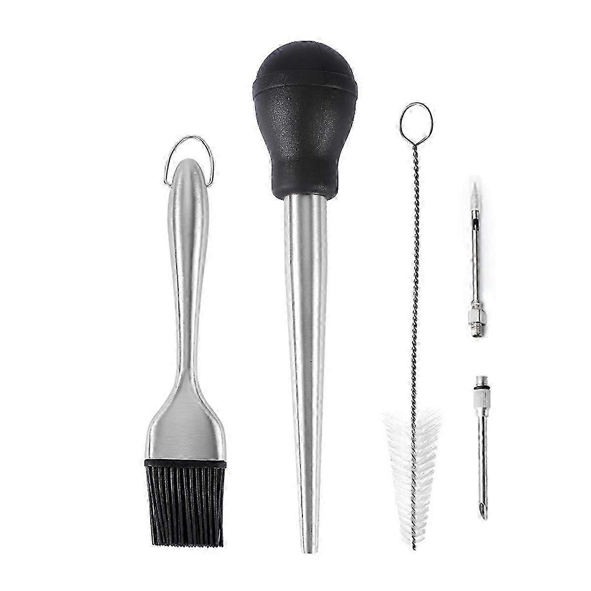 Marinade injector syringe and brush for easy cleaning