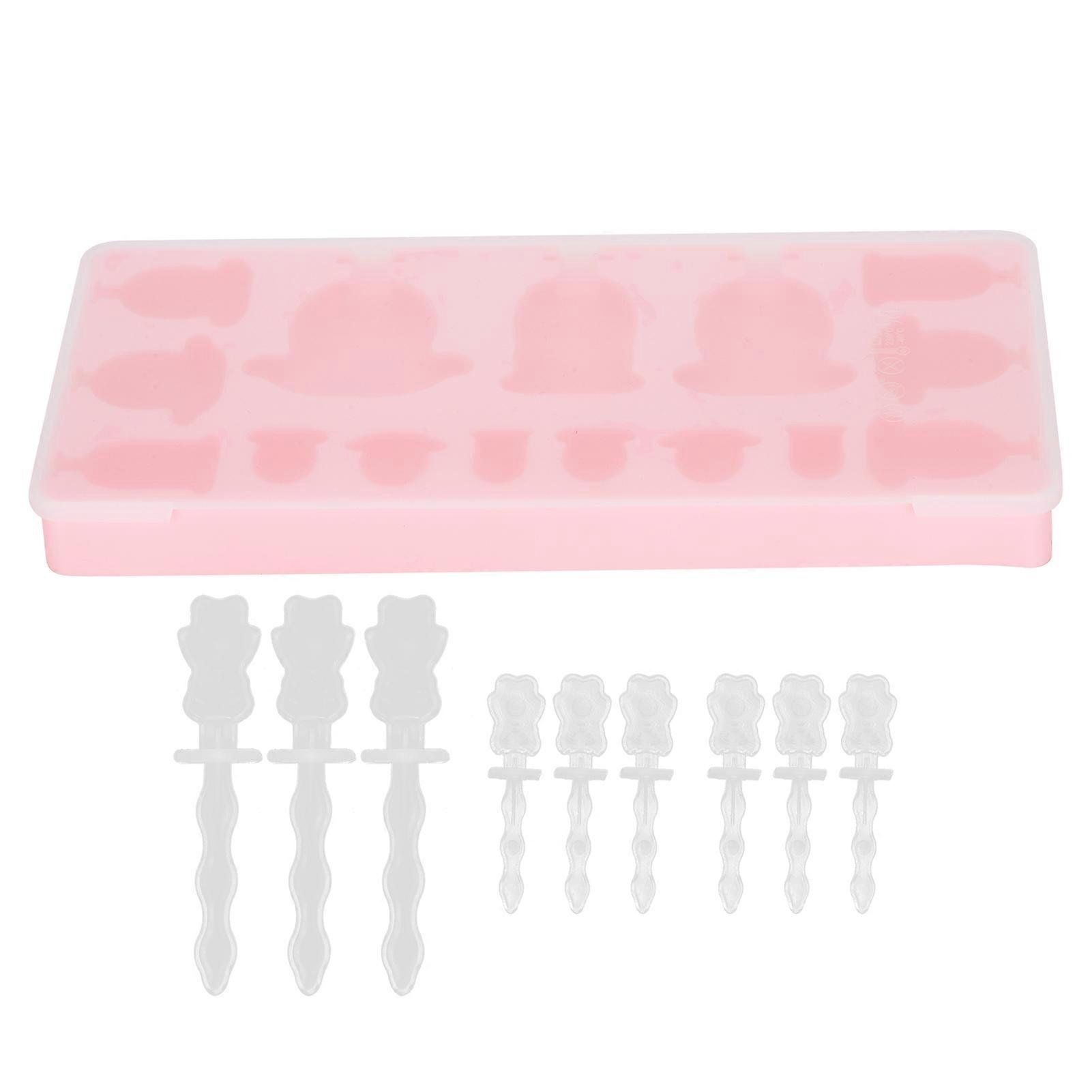 15-Layer Ice Cream Mold with Sticks Lid Reusable Silicone Mold for Making Desserts and Cheesecakes Tray with Pink Airplane Pattern
