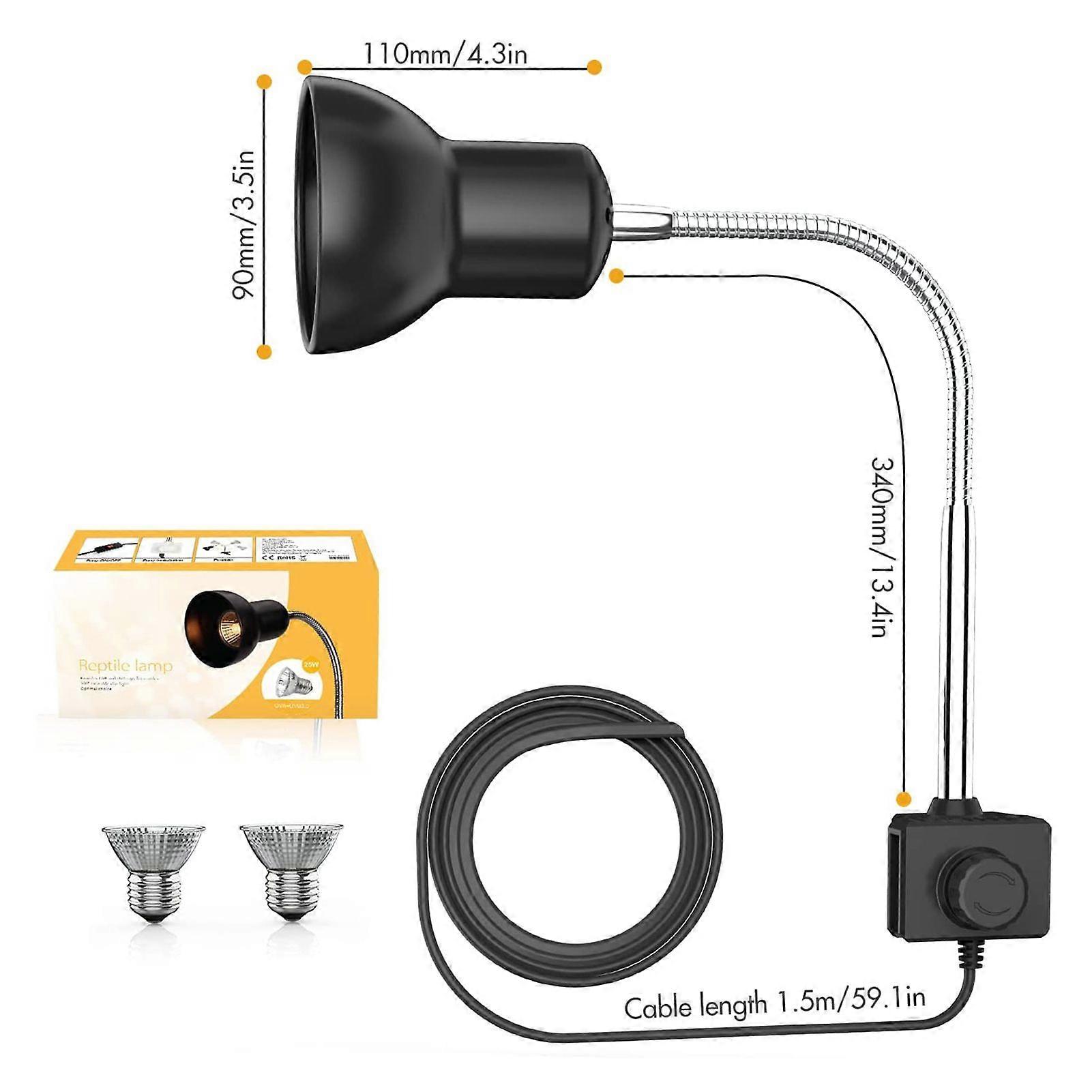 25W Heat Lamp with Holder UVA UVB Basking Lamp with 360 Rotatable Clip & Power Adapter for Reptiles, Lizard, Turtle Snak Aquarium