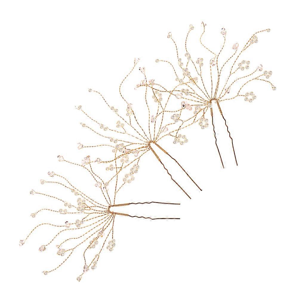 Bridal Rhinestone Hair Clip 3Pcs Wedding Hair Accessories for Girls Pink Zinc Alloy Prevent Headdress Dropping