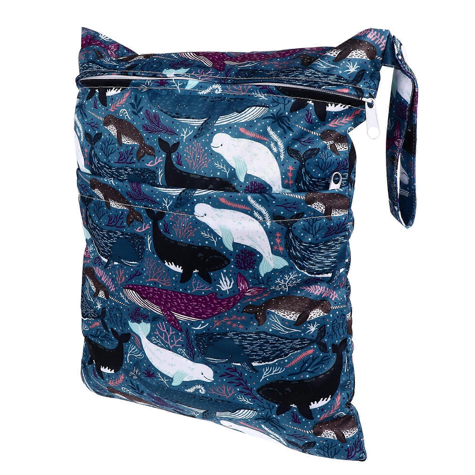 Oversized Double Zipper Diaper Bag with Wet Dry Compartments, Printed Cloth Organizer for Travel Toiletries and Essentials