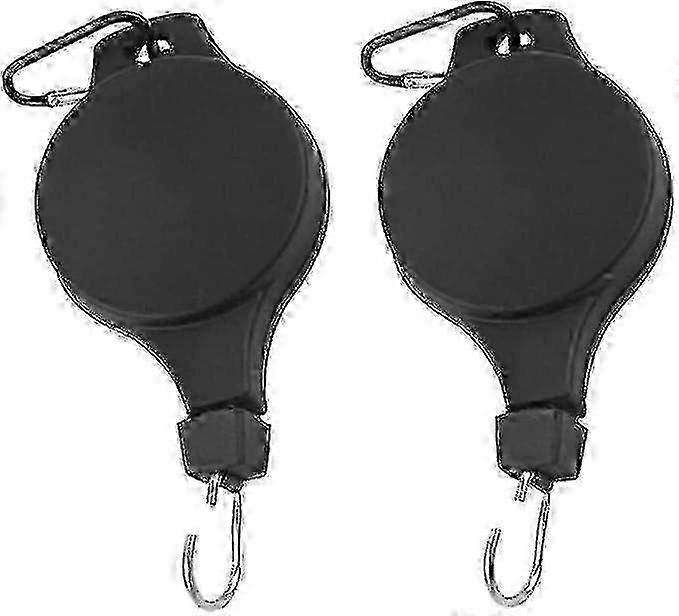 2 Pack Retractable Plant Pulleys with Adjustable Hanging Hooks for Garden, Indoor Plants & Bird Feeders (Black)