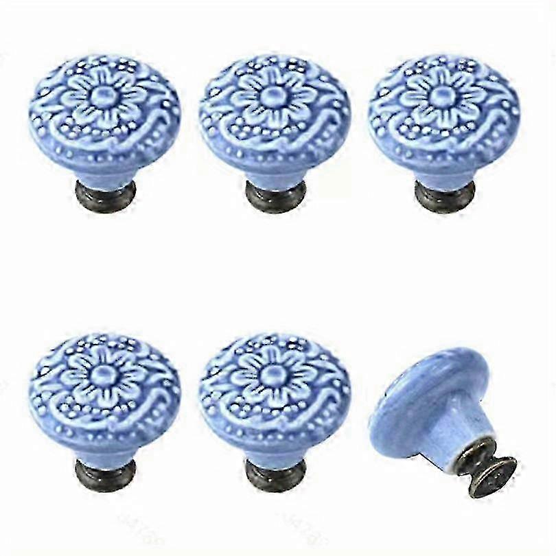 6-Pack Blue & White Porcelain Drawer Knobs - Ceramic Pull Handles for Kitchen, Bathroom & Dresser, Scratch-Resistant
